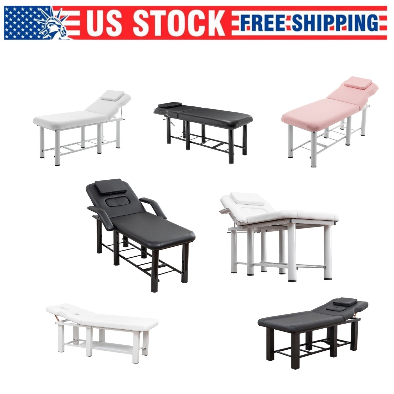 Massage Table w/ Breast Cushion, 0-15° Recline, Bottom Storage, 330lbs, BK/White