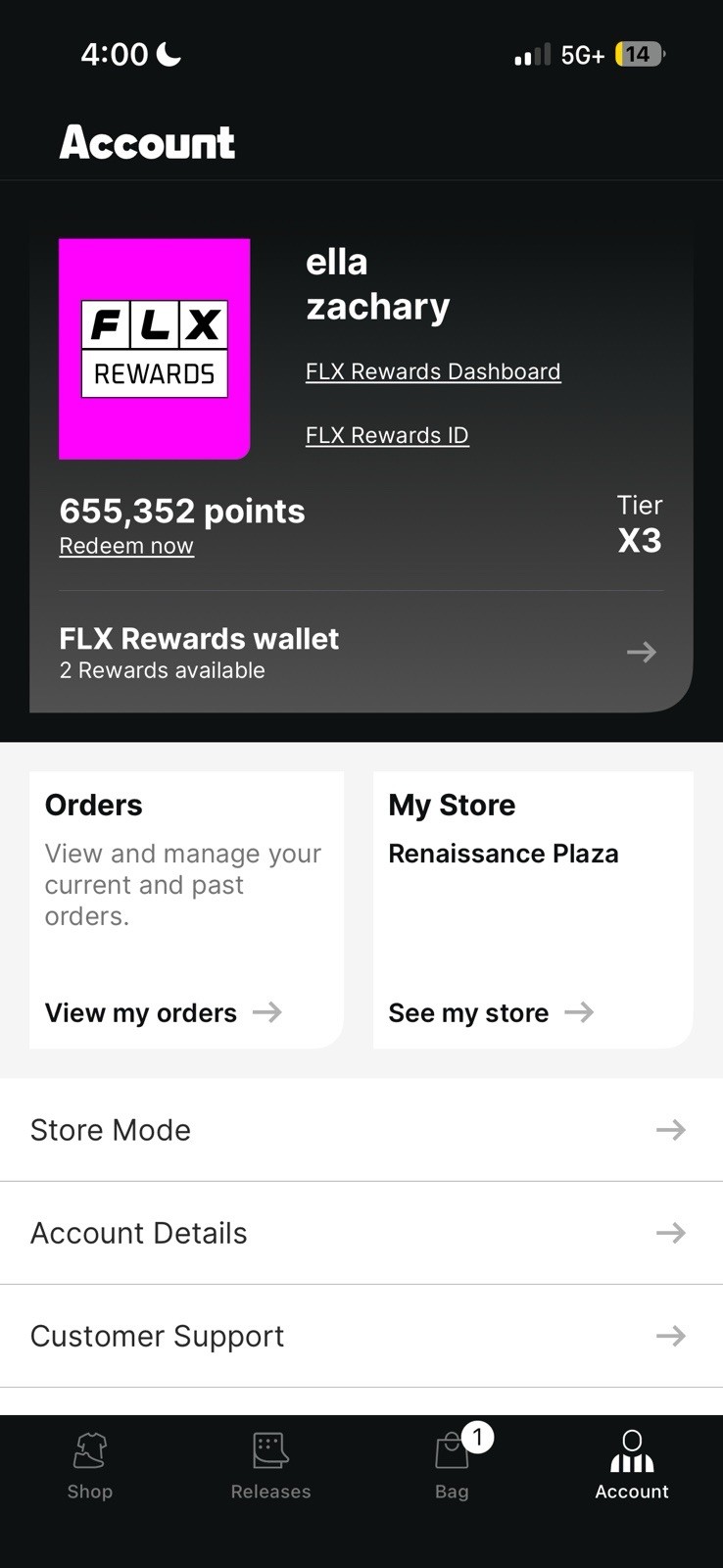 FLX Rewards Account Wallet Screenshot 655,352 Points($200Tier X3, 2 Rewards (US)
