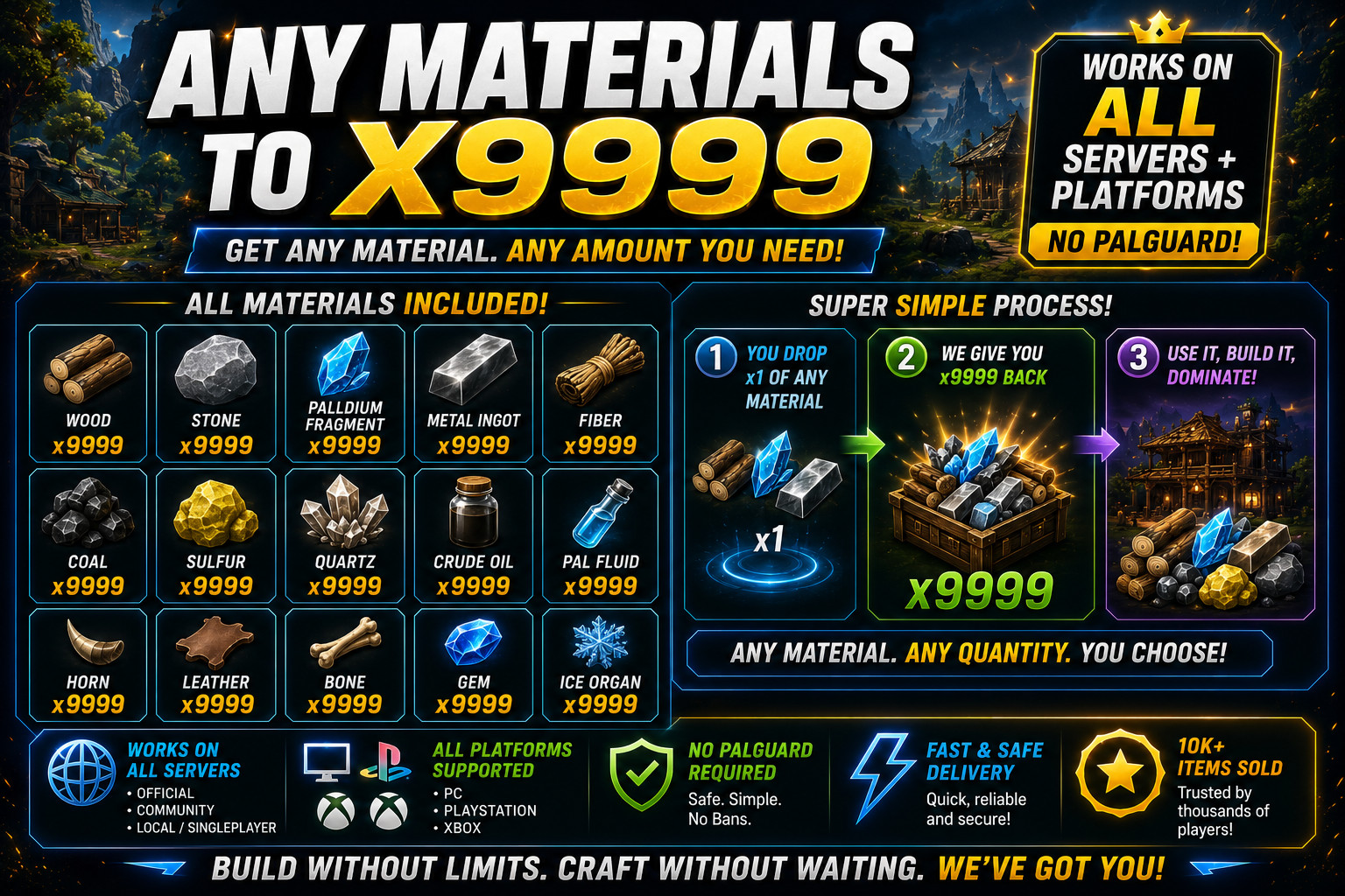 PALWORLD Any MATERIALS x9999 | PC/Xbox/PS5 | All Platforms - QUICK AND EASY!