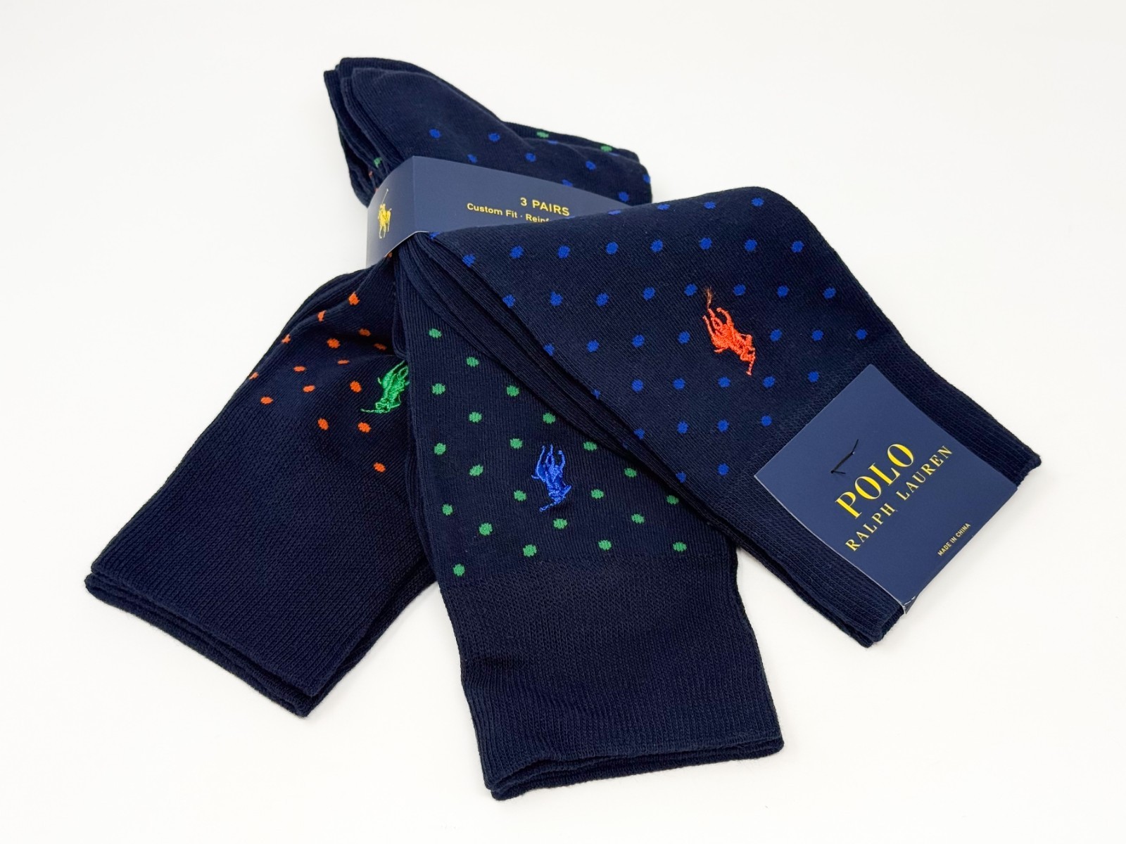 Polo Ralph Lauren Men's 3 Pack Classic Dots Dress Socks, Navy, shoe size 6-11