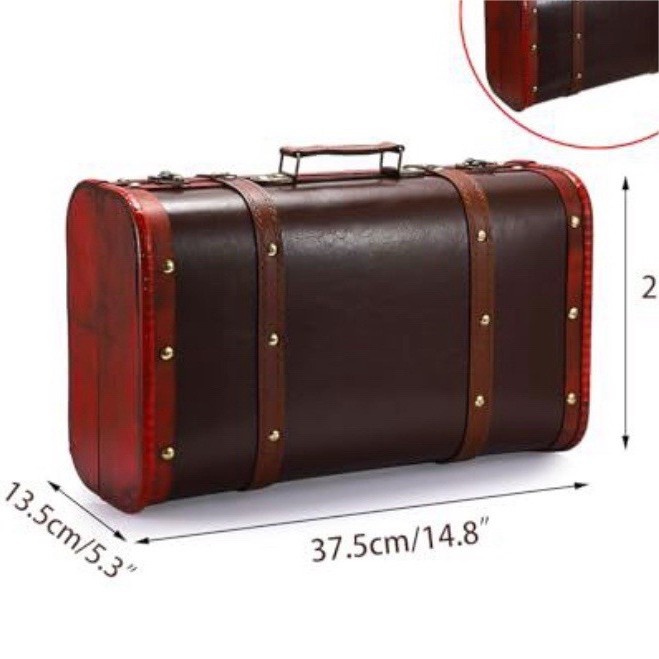 ELLDOO Vintage Wooden Treasure Chest Storage Box w/ Handle Small 14.8x5.3x9.1"