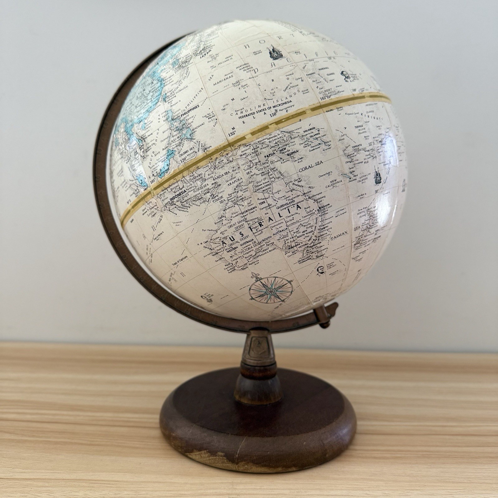Vintage World Globe Replogle Classic Series Textured Topography Made USA 60s