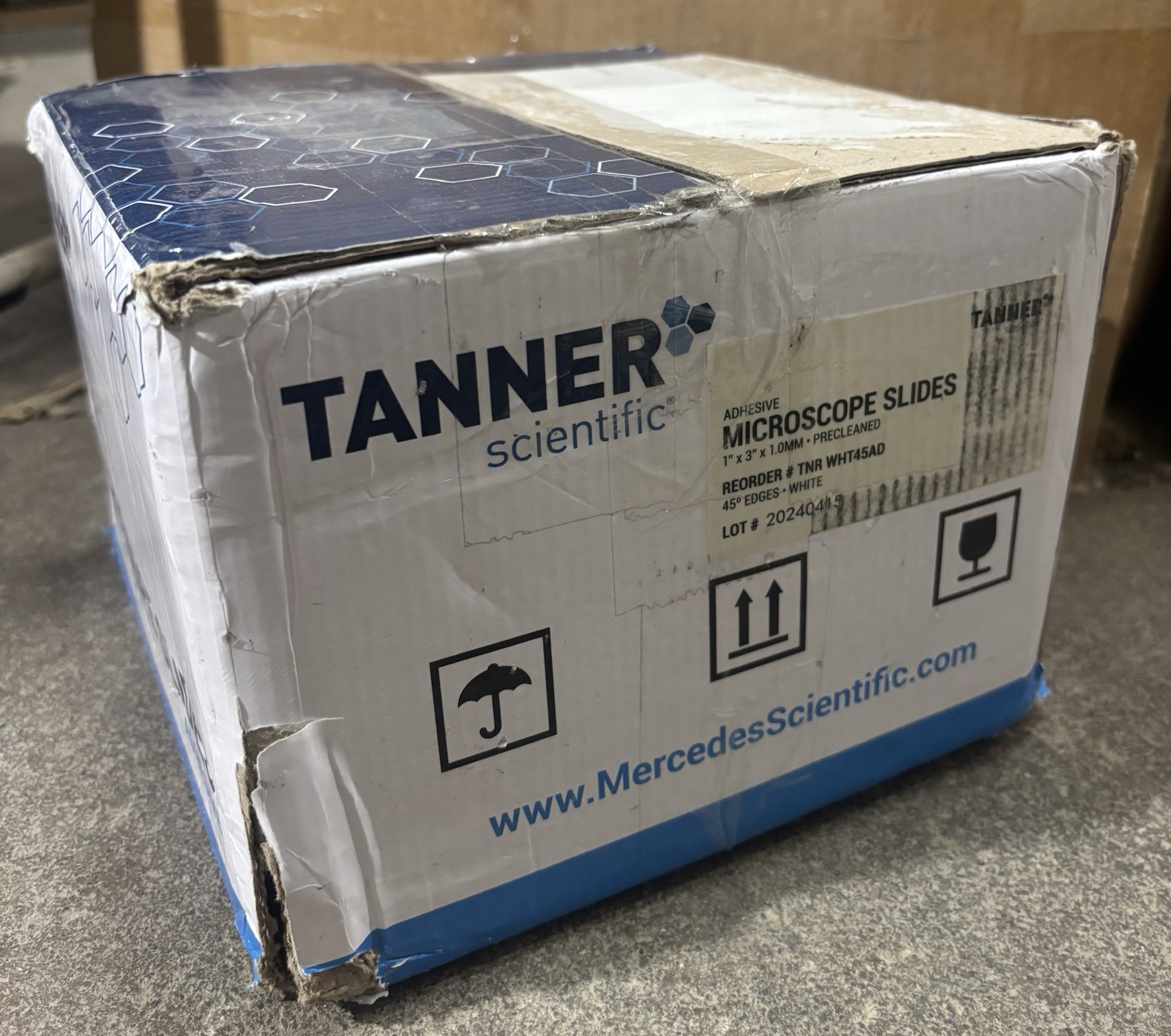 Tanner Scientific TNR WHT45AD Adhesive Microscope Slides 1”x3”x1mm Box Of 1440