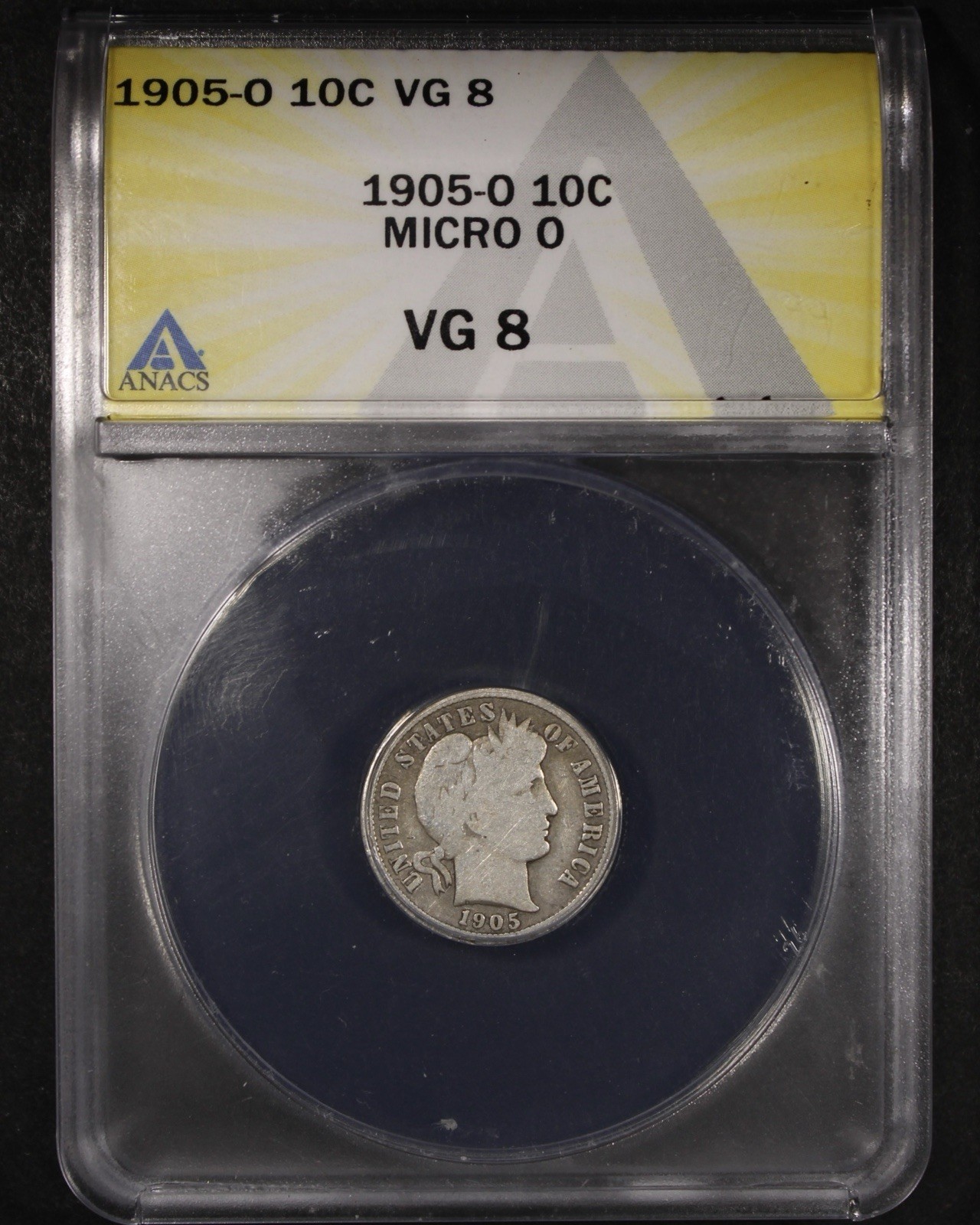 1905-O Barber Dime (Micro O) - 10c ANACS VG08 - Cool Variety!