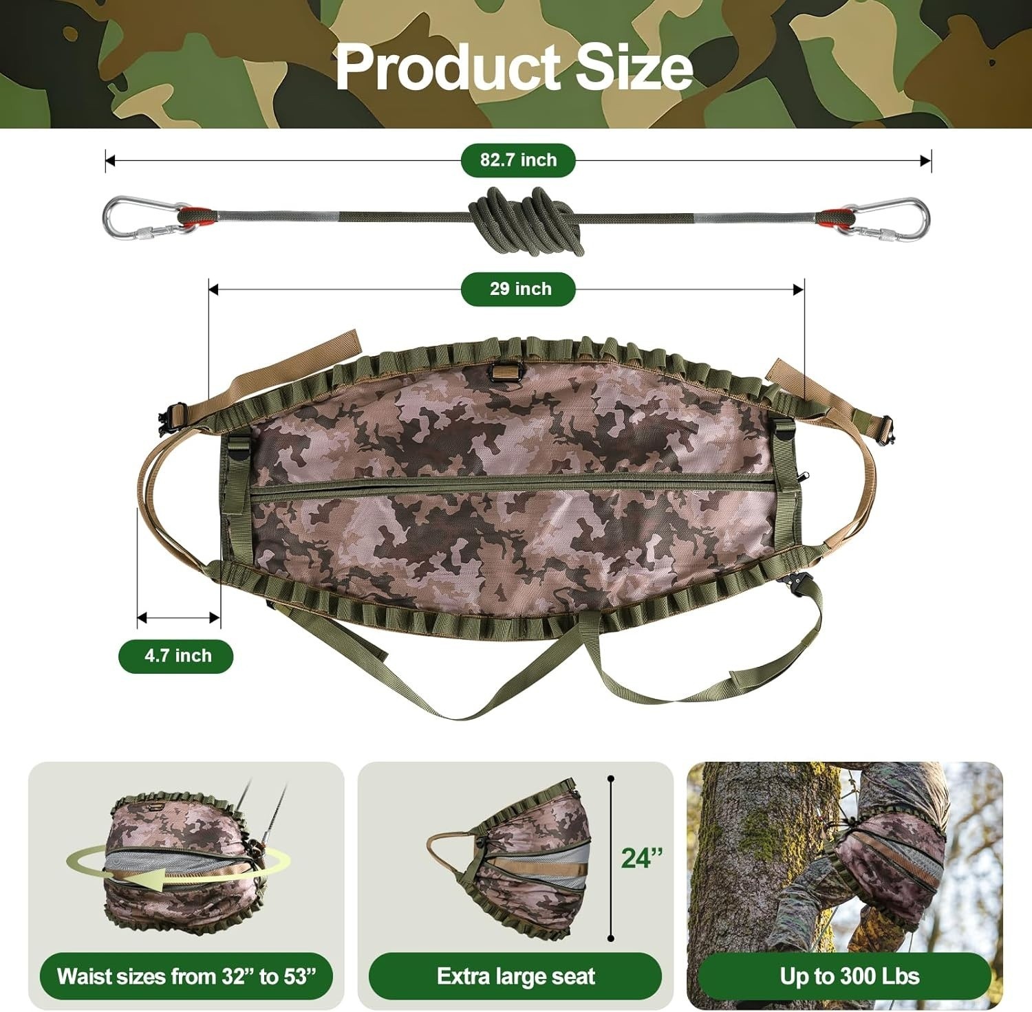 Hunting Saddle Hunting, Tree Saddle Kit, Hammock Lightweight, Camo Adjustable