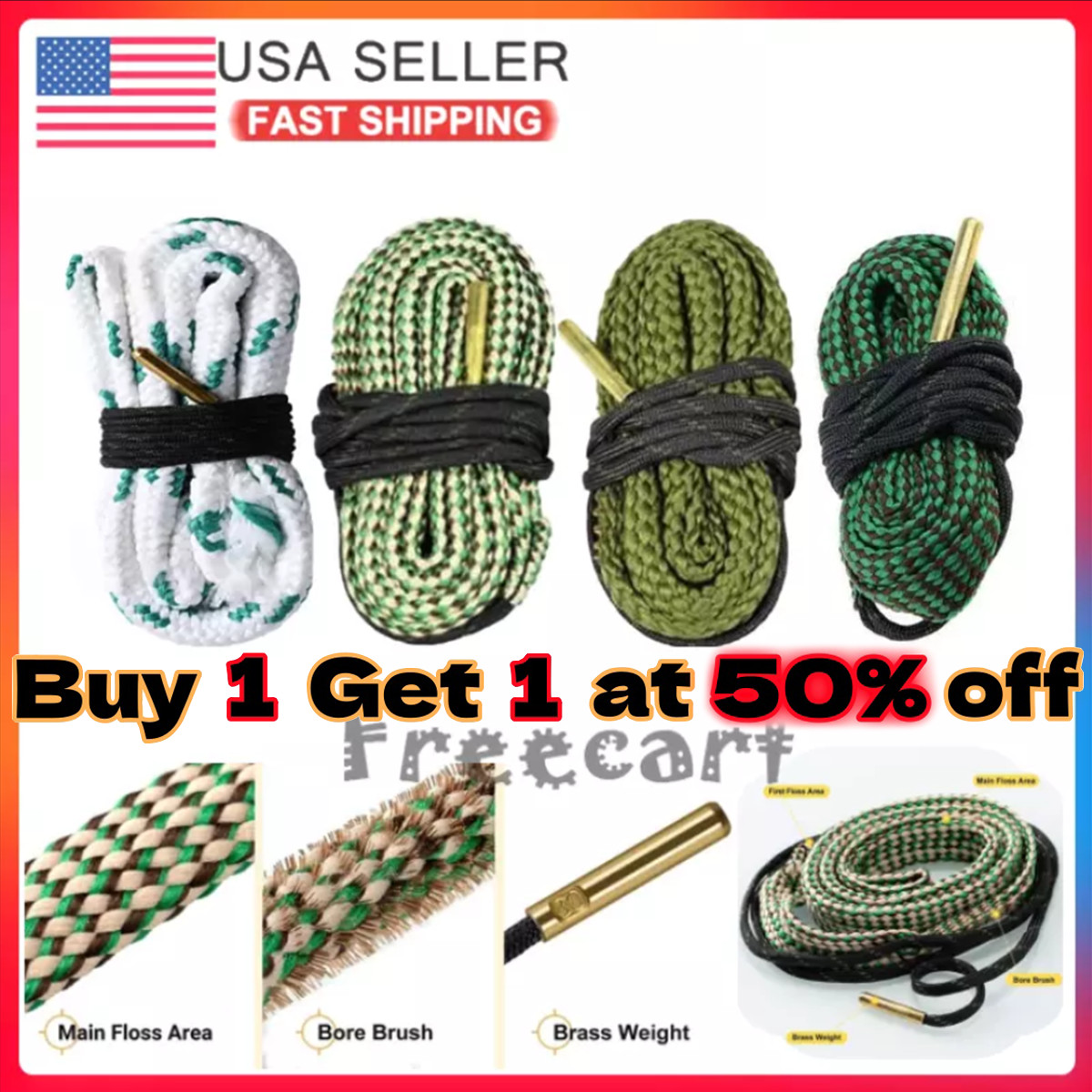 Bore Rope Gun Snake Barrel Cleaners .22 thru .45 12 20 Ga Rifle Shotgun Pistol