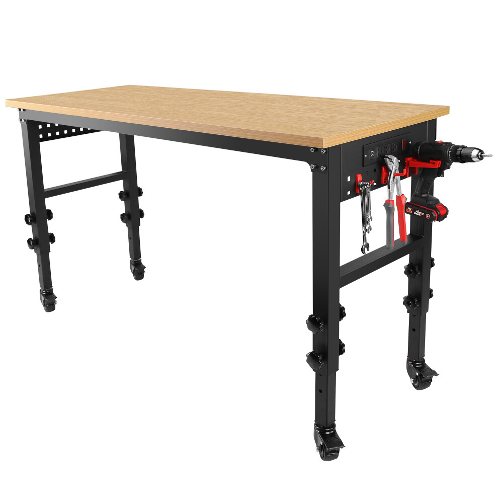 Large Load Capacity Rolling Heavy-Duty Worktable with Power Outlet and Wheels