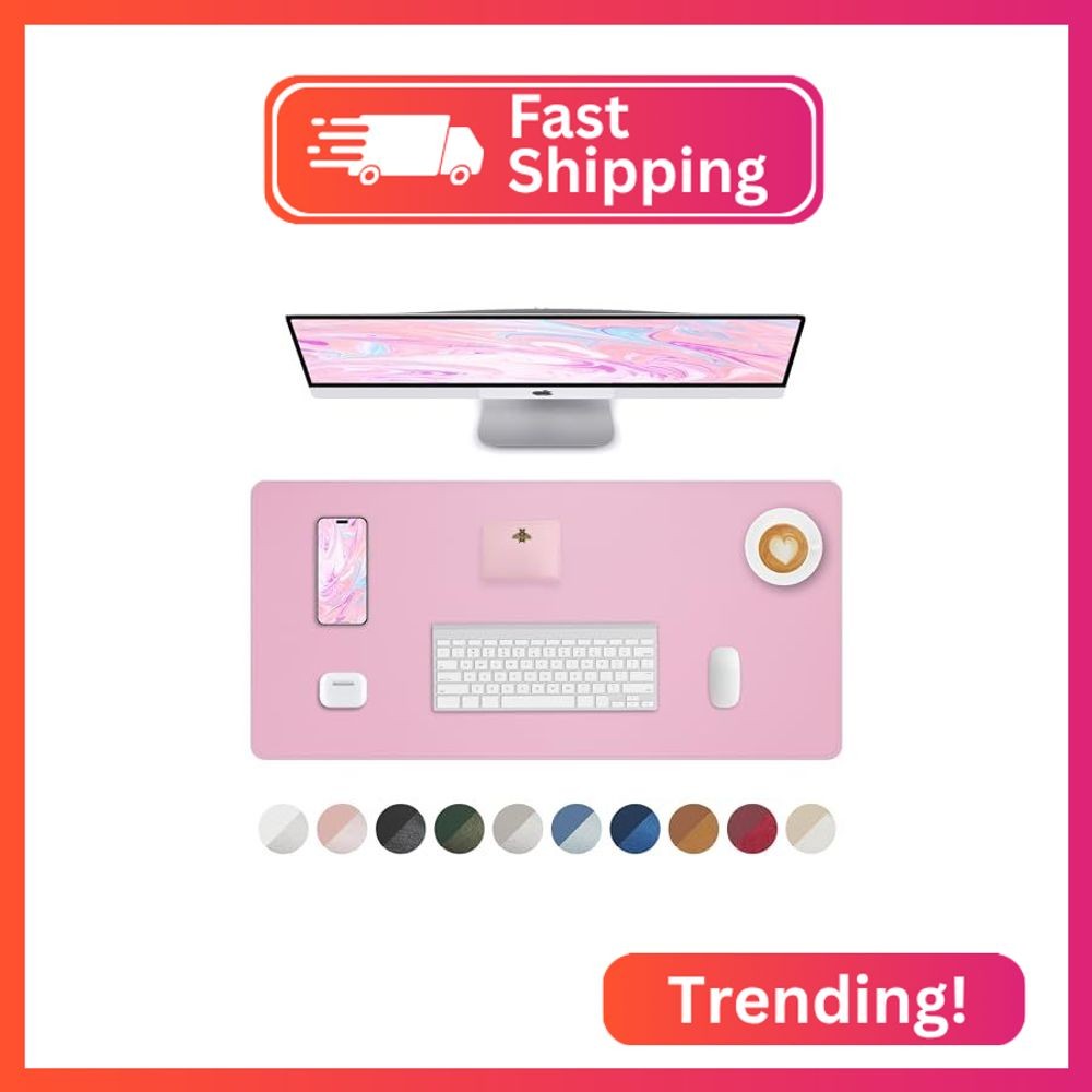 Pink Desk Mat, PU Leather Desk pad Large Mouse Pad, Non-Slip Desk Pad, Waterproo