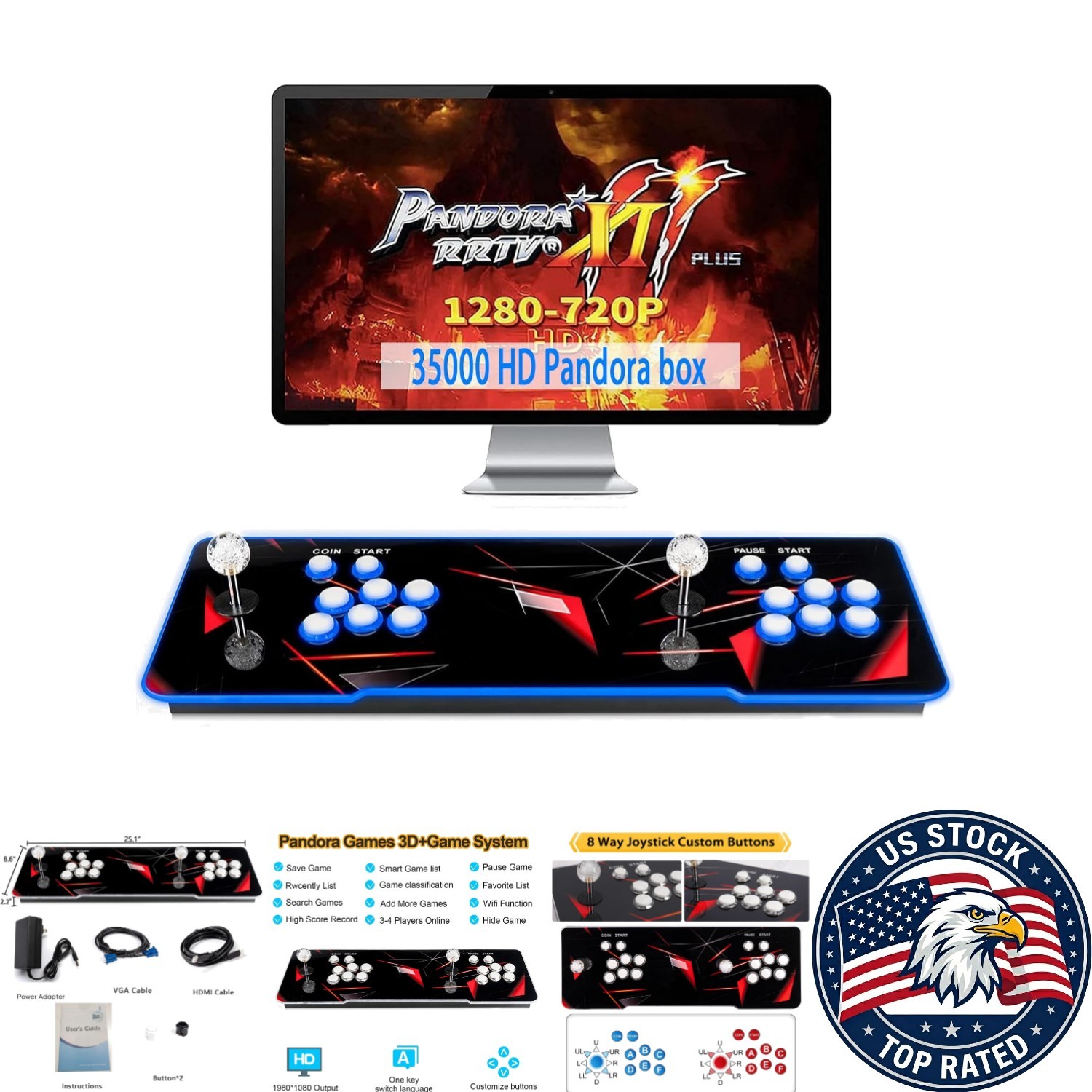 Ultimate 35000-in-1 HD Arcade Game Console for Home - 4 Players, Plug and Play