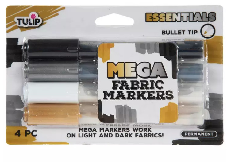 Tulip Mega Bullet Tip Fabric Markers - 4 Piece Set New