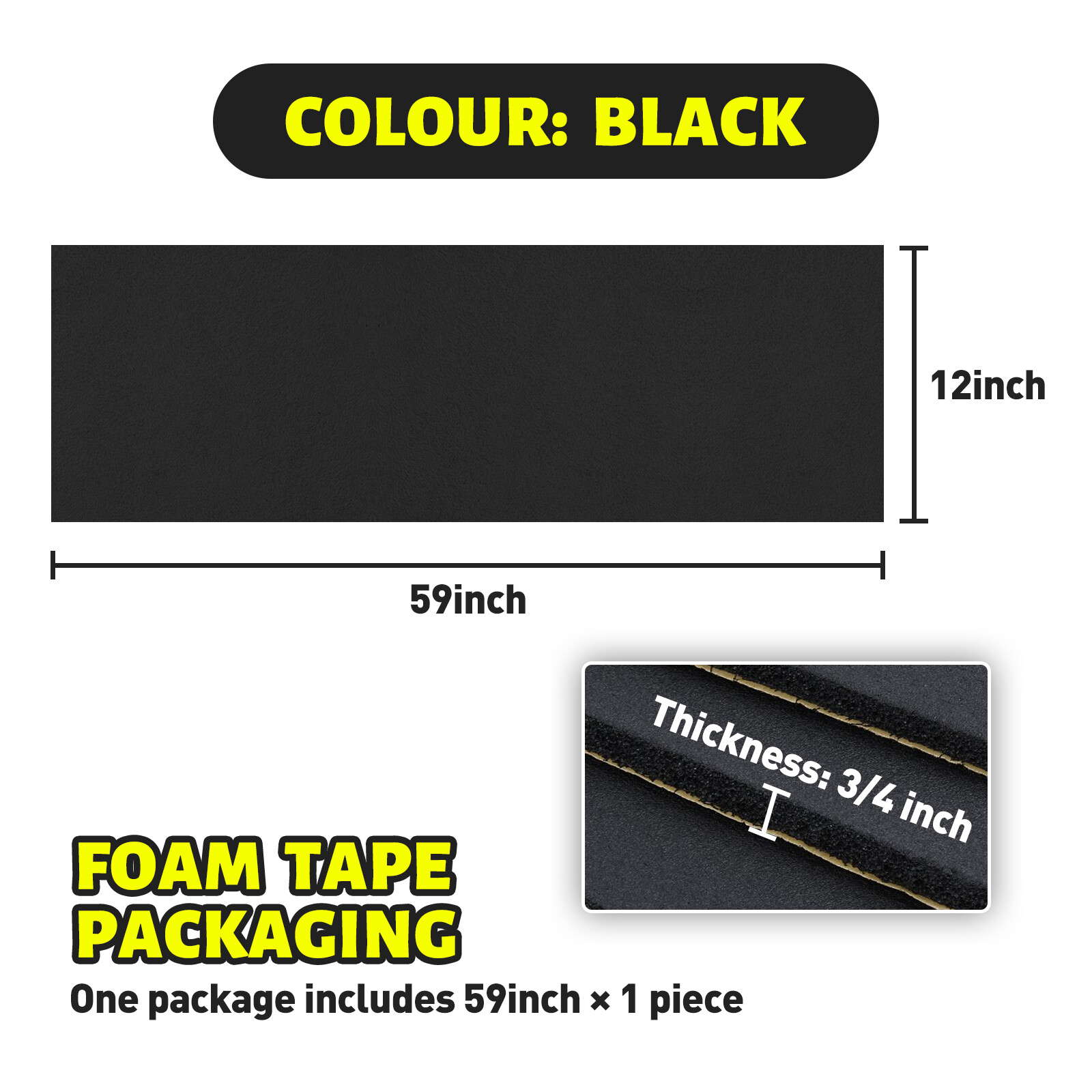 12" x 59" Black High Density Upholstery Foam Couch Mat Replacement Padding 4/5"