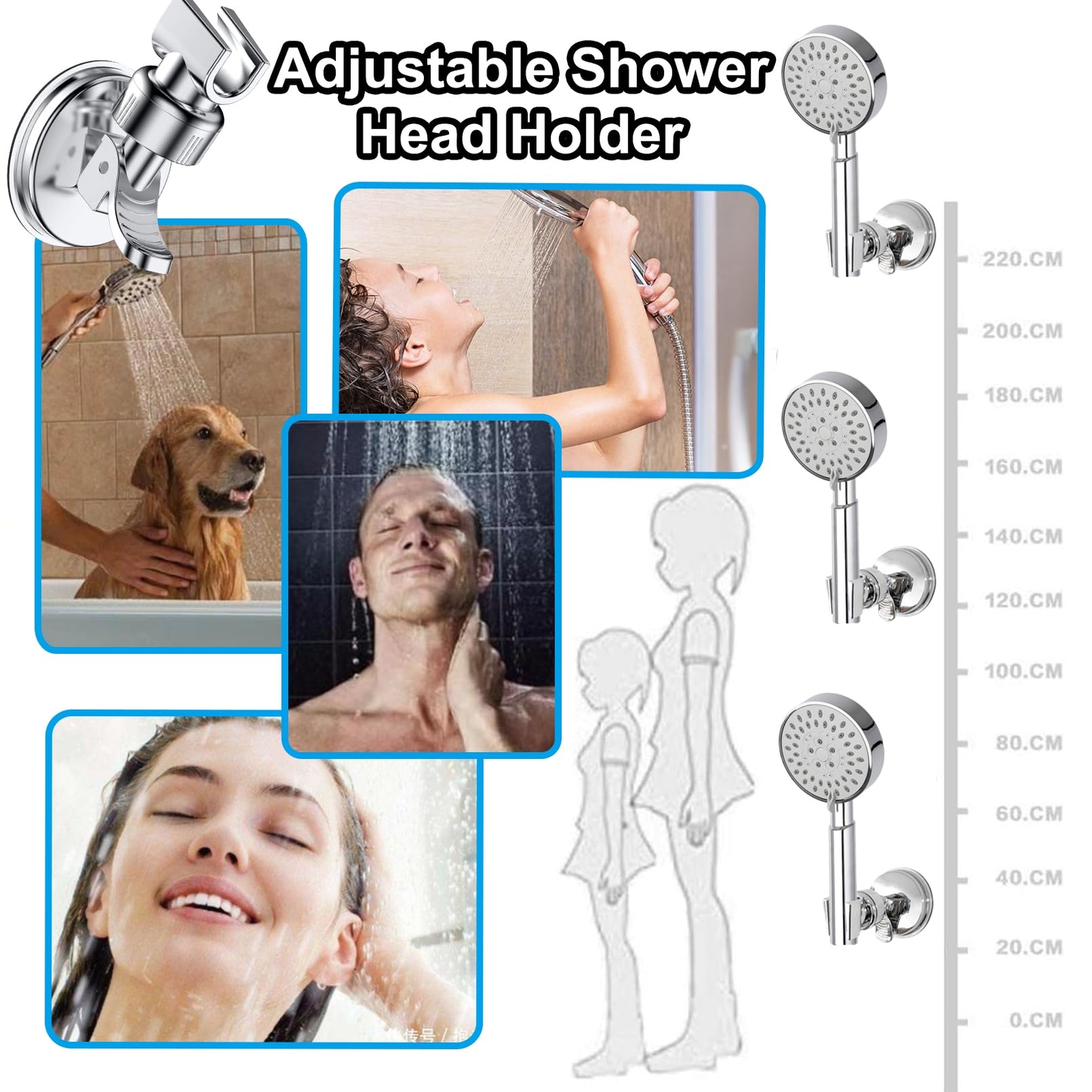 Strong Self-Adhesive Shower Head Holder Adjustable Wall Mount Shower Bracketd