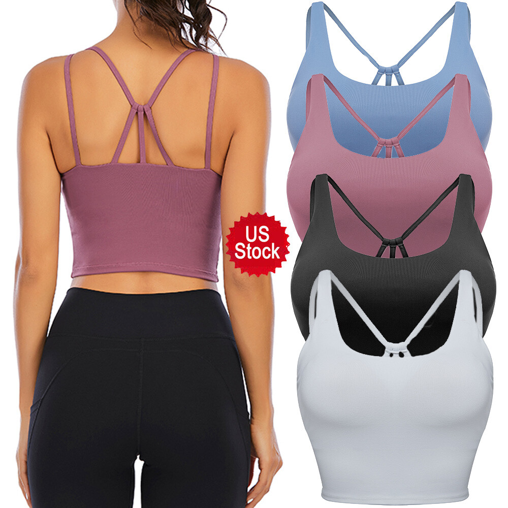 Women Sports Bra Sexy Crisscross Back Light Support Yoga Bra with Removable Cups