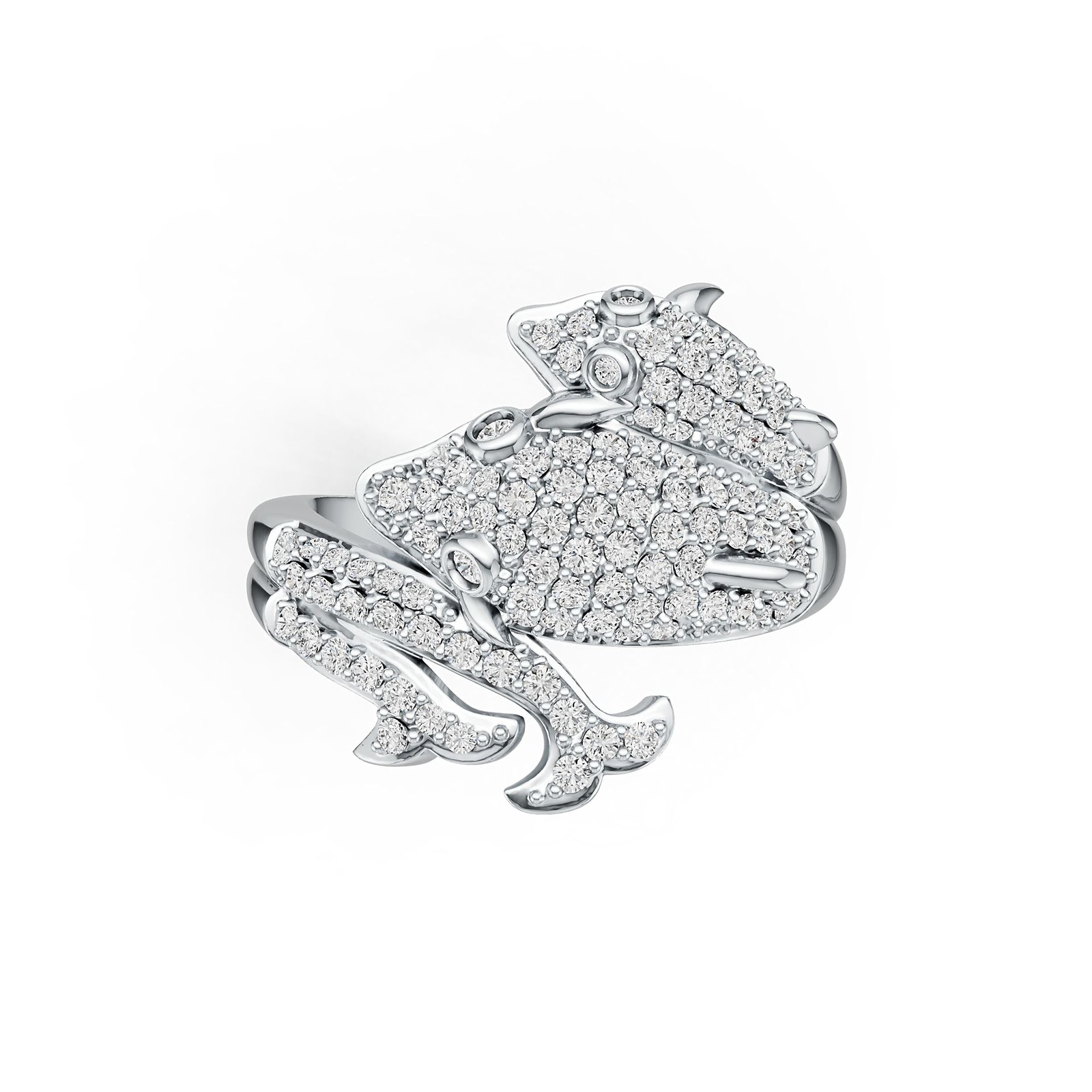 Sterling Silver Ring with White Topaz or Moissanite Dolphin Theme