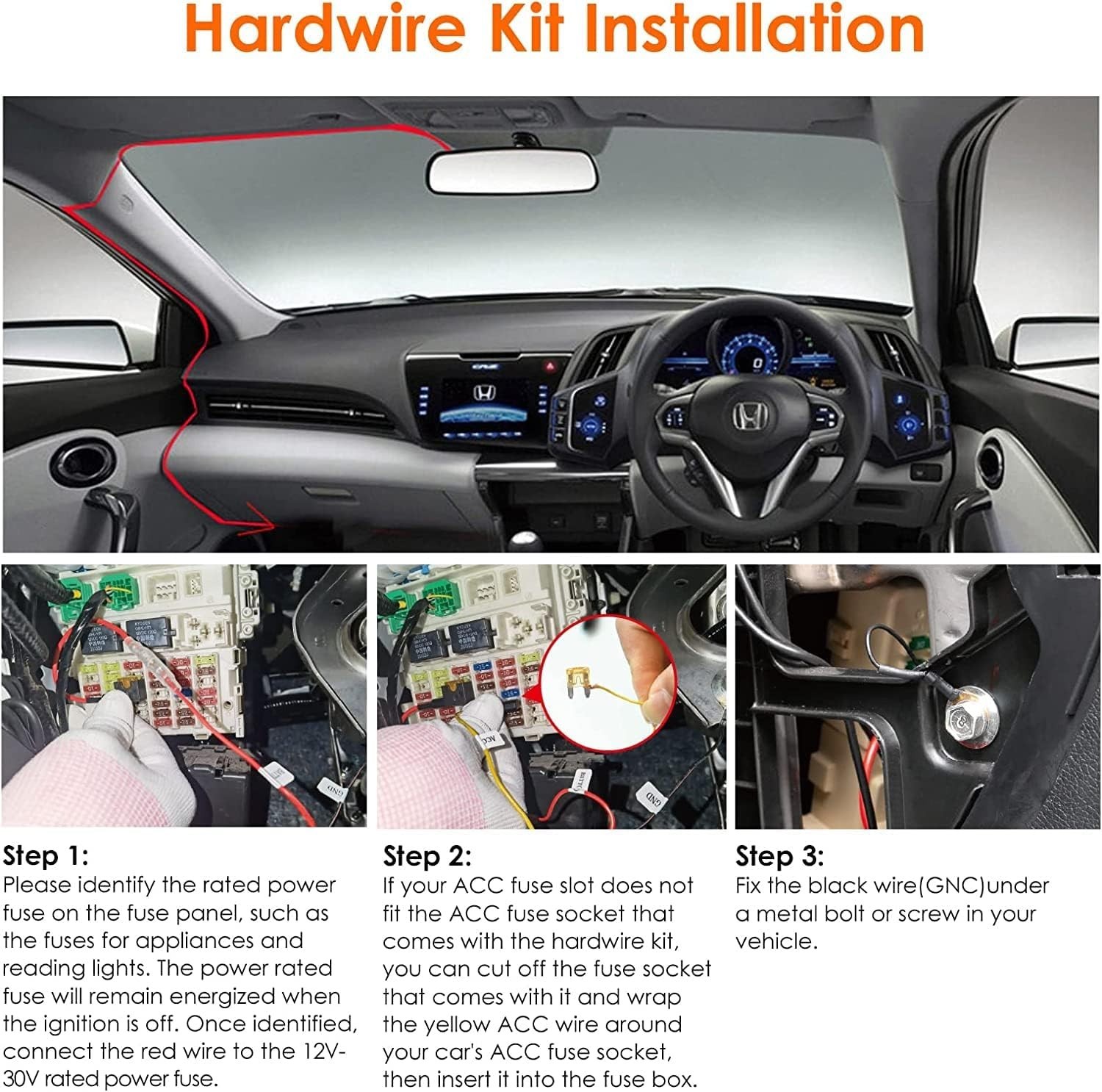 Continuous Power Dash Cam Hardwire Kit - Low Voltage Protection & Easy Install