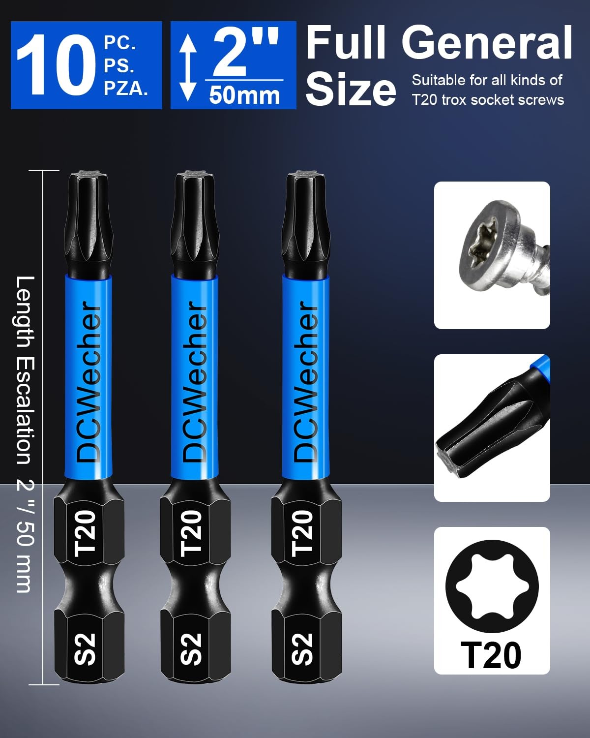 10-Pack T20 Torx Bit 2 In Professional-Grade Screwdriver Bits Impact Driver