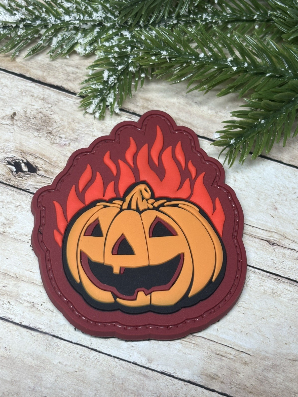 Tactical PVC Patch- Flaming Halloween Pumpkin Patch - Morale Fire Pumpkin Patch