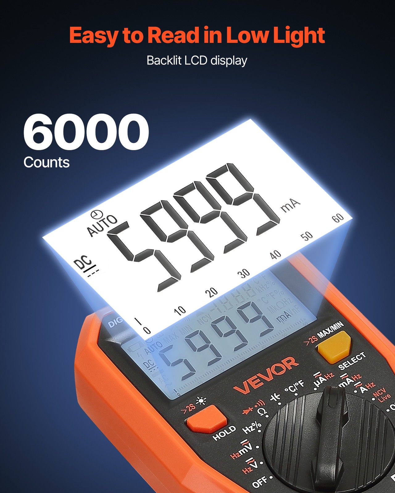 VEVOR Digital Multimeter 6000-Count TRMS Voltmeter Current Tester NCV Multimeter