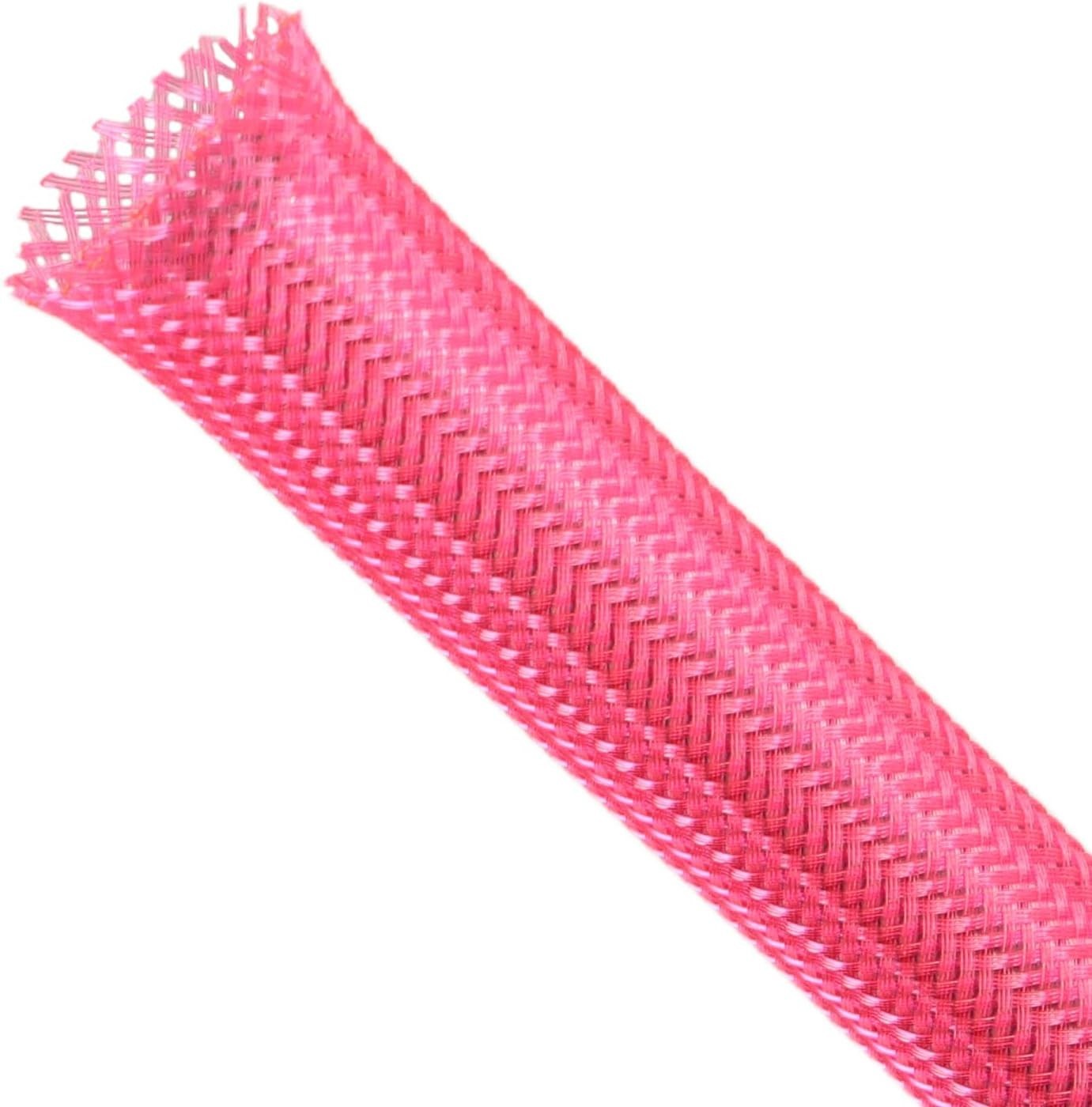 Flexible Braided Cable Management Sleeve, 25ft Pink PET - Protects Cables & Pets