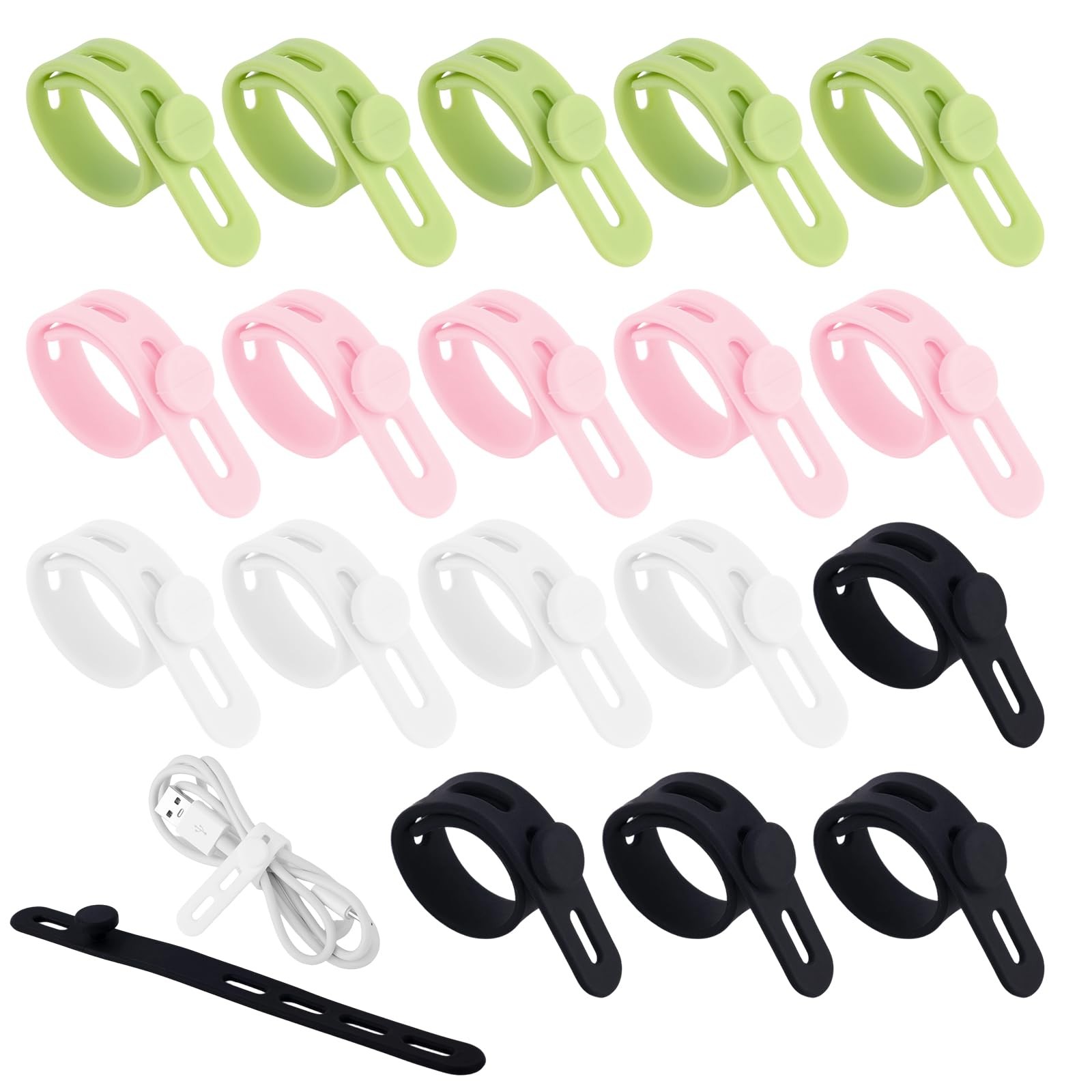20pcs Silicone Cable 5.12 inches x 0.51 inches, White, Black, Green, Pink