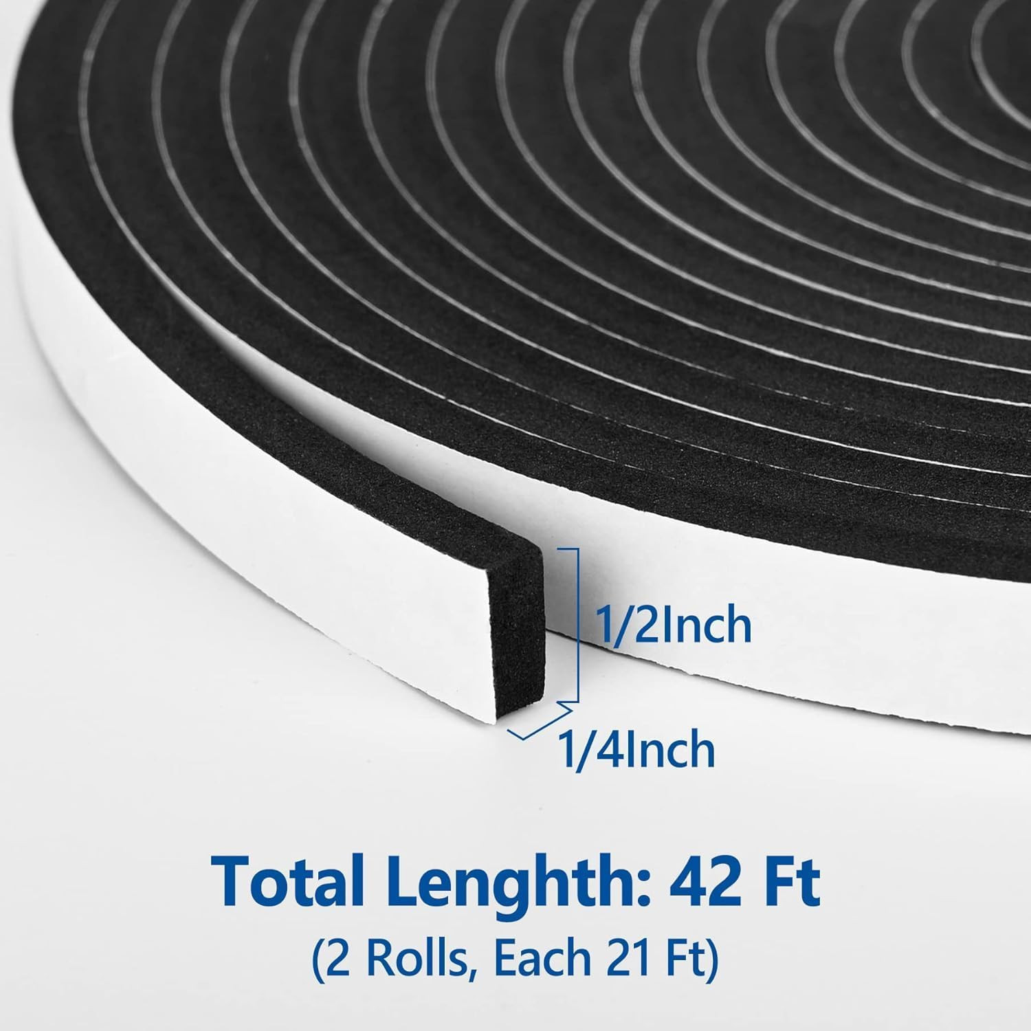 Self Adhesive Foam Weatherstrip 1/2In x 1/4In x 42Ft Insulation Seal Strips