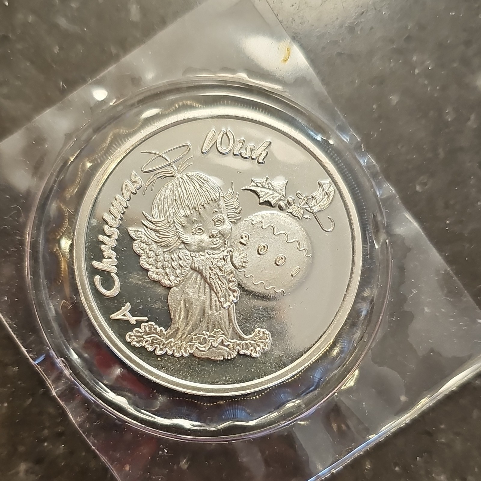 A Christmas Wish Troy Silver 1 Troy Ounce Coin/Medal, 2001, .999 FINE SILVET
