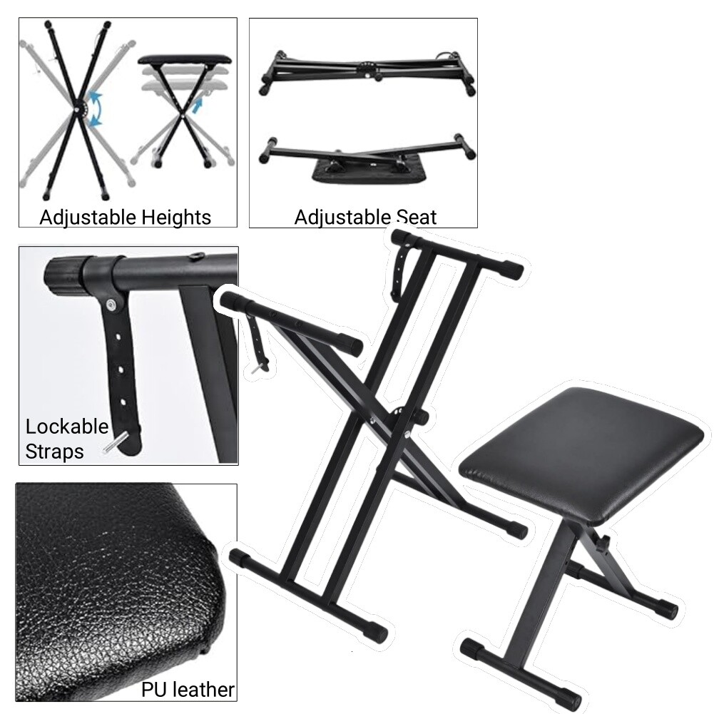 Double-X Keyboard Stand and Bench Set Lightweight w/ Locking Straps tipatyard