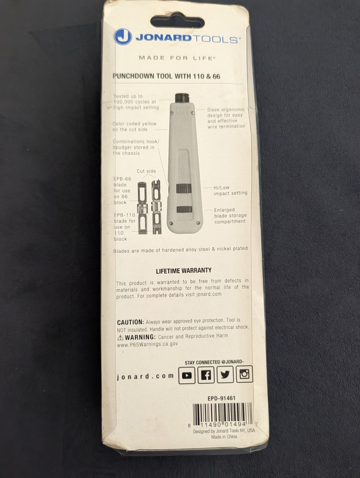 Jonard Tools Epd-91461 Punchdown Tool With 110 & 66 Blade NEW