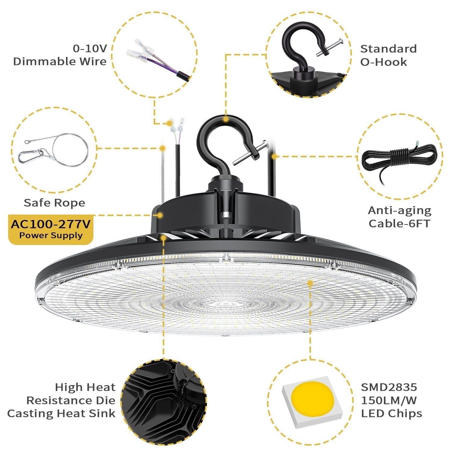 45000LM UFO LED High Bay Light 300W Commercial Area Lighting Fixture AC100-277V