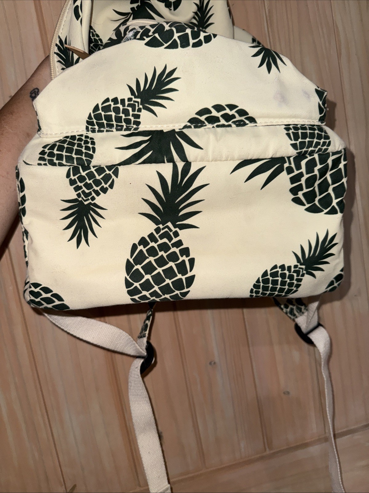 Pineapple Backpack 16" Cream Green Tropical Print Teen Women School Bag