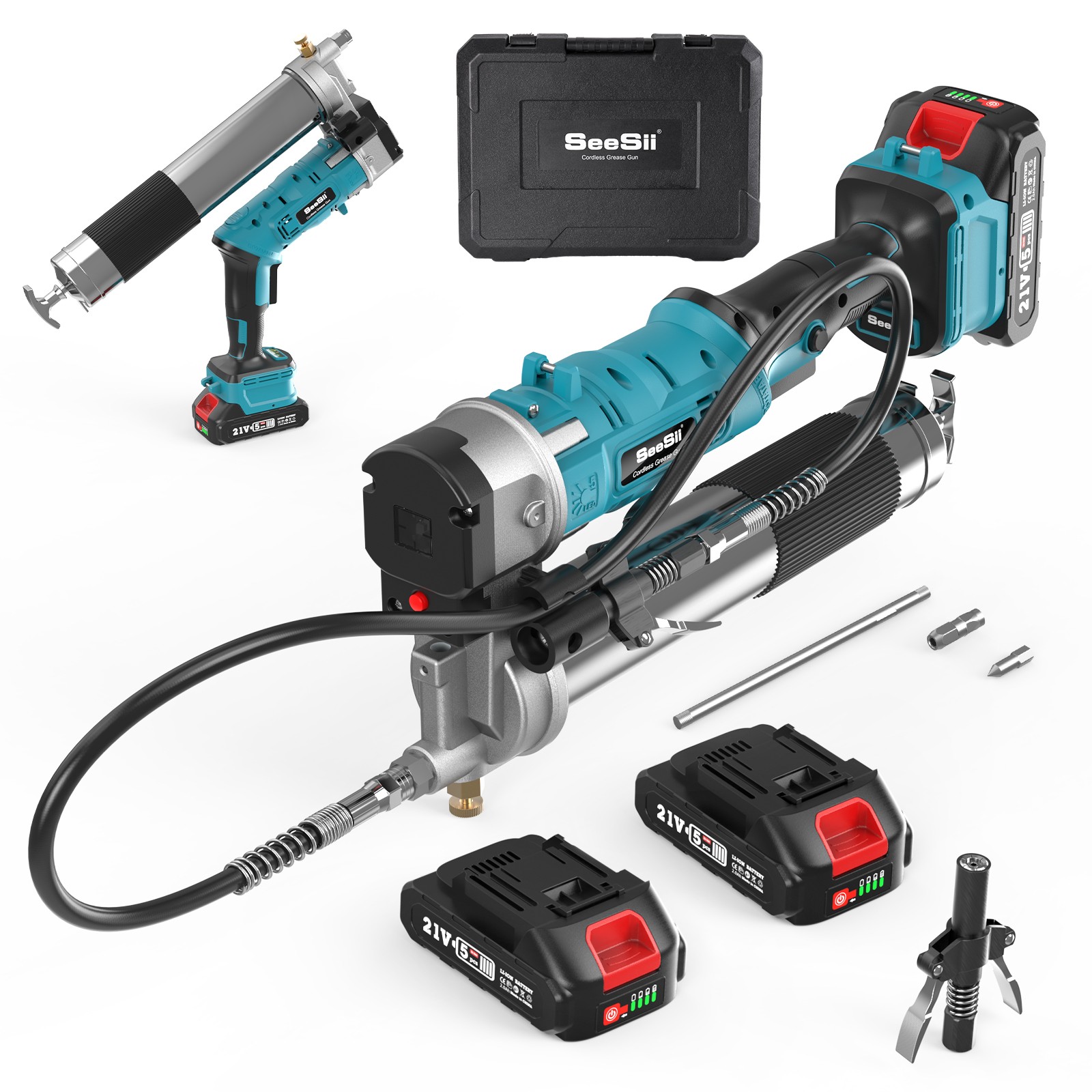 Seesii 12000 PSI Electirc Cordless Grease Gun 39.4" Hose 2x2.0ah Battery Powered