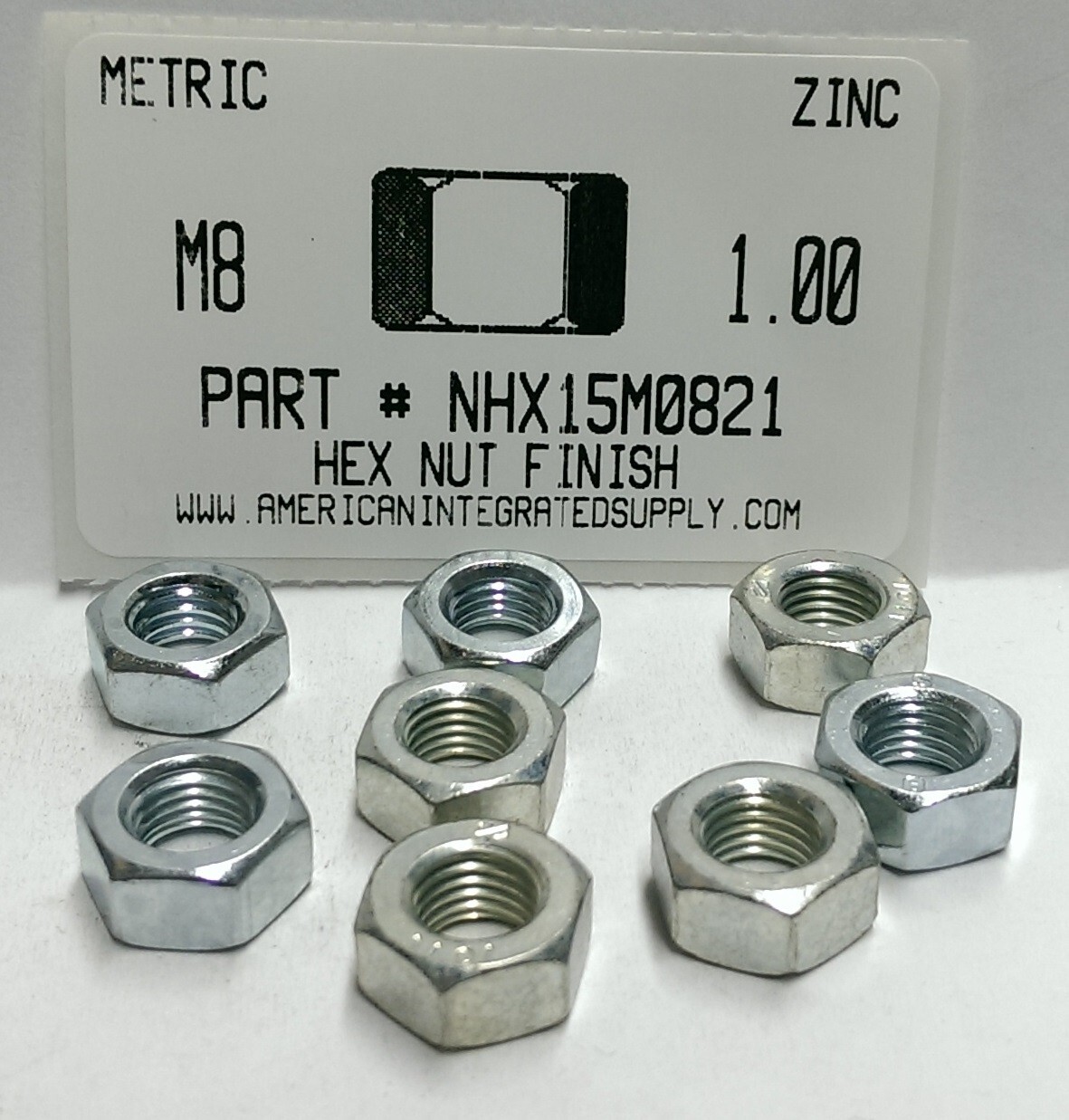 M8-1.00 HEX NUTS CLASS 8 STEEL ZINC PLATED (25)