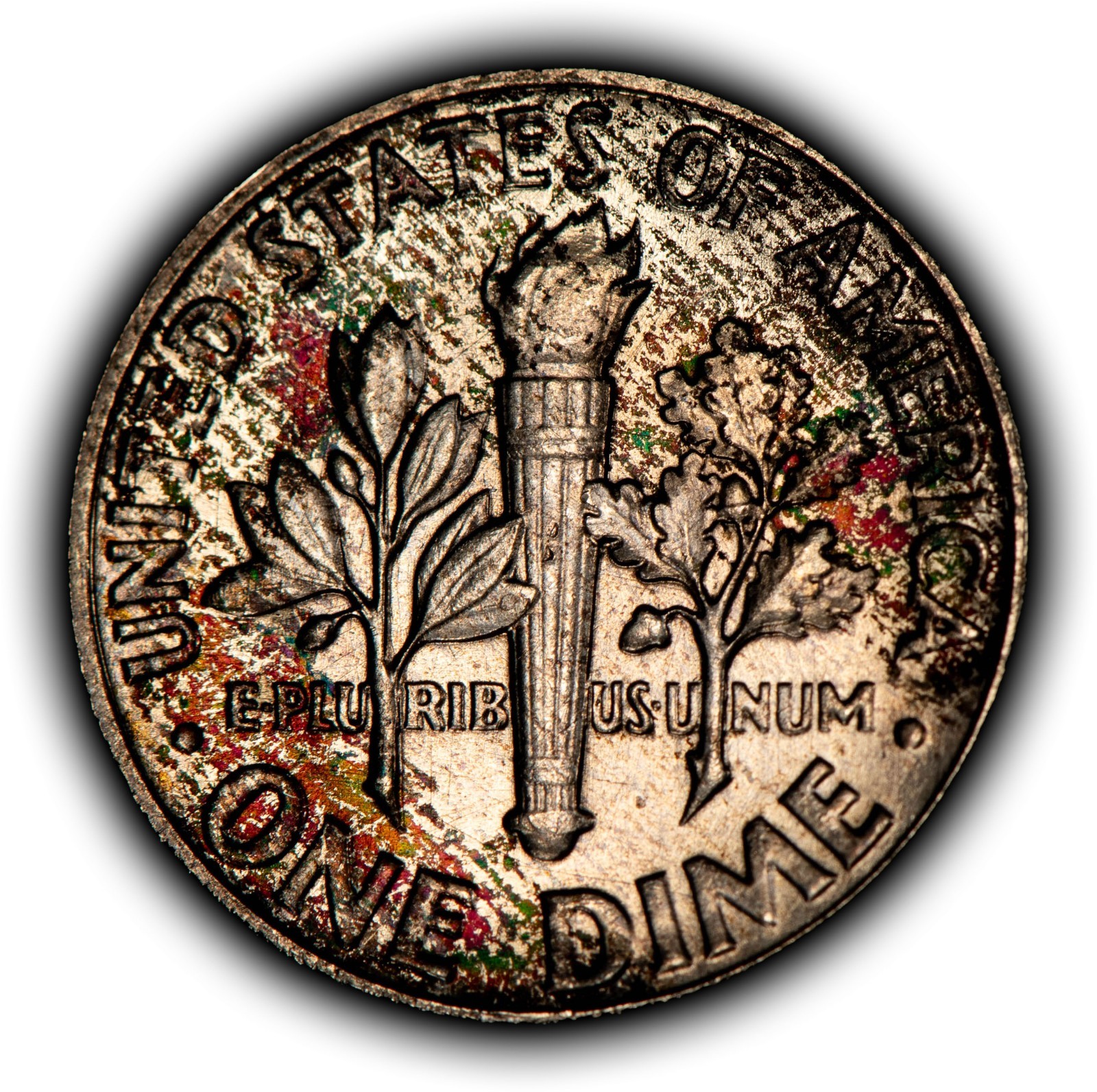 1959 10c Silver Roosevelt Dime - Colorful Textile Toning - BU - SKU-Z6376