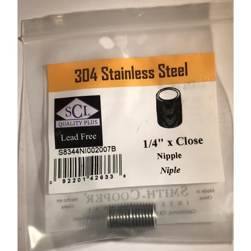 Smith-Cooper 4632100200 Stainless Steel Lead-Free Nipple 1/4 MPT x Close L in.