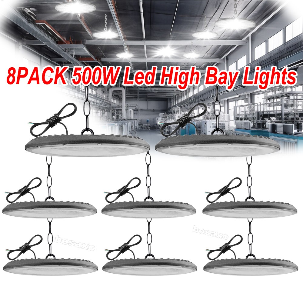 8Pcs 500W UFO Led High Bay Light Commercial Industrial Warehouse Garage Light