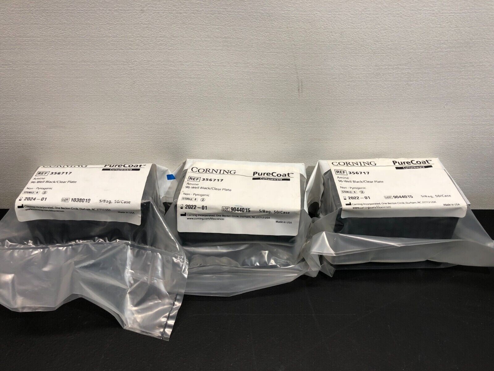 Corning PureCoat REF 356717 Amine 96-Well Black/Clear Plate 5/Bag Lot Of 3