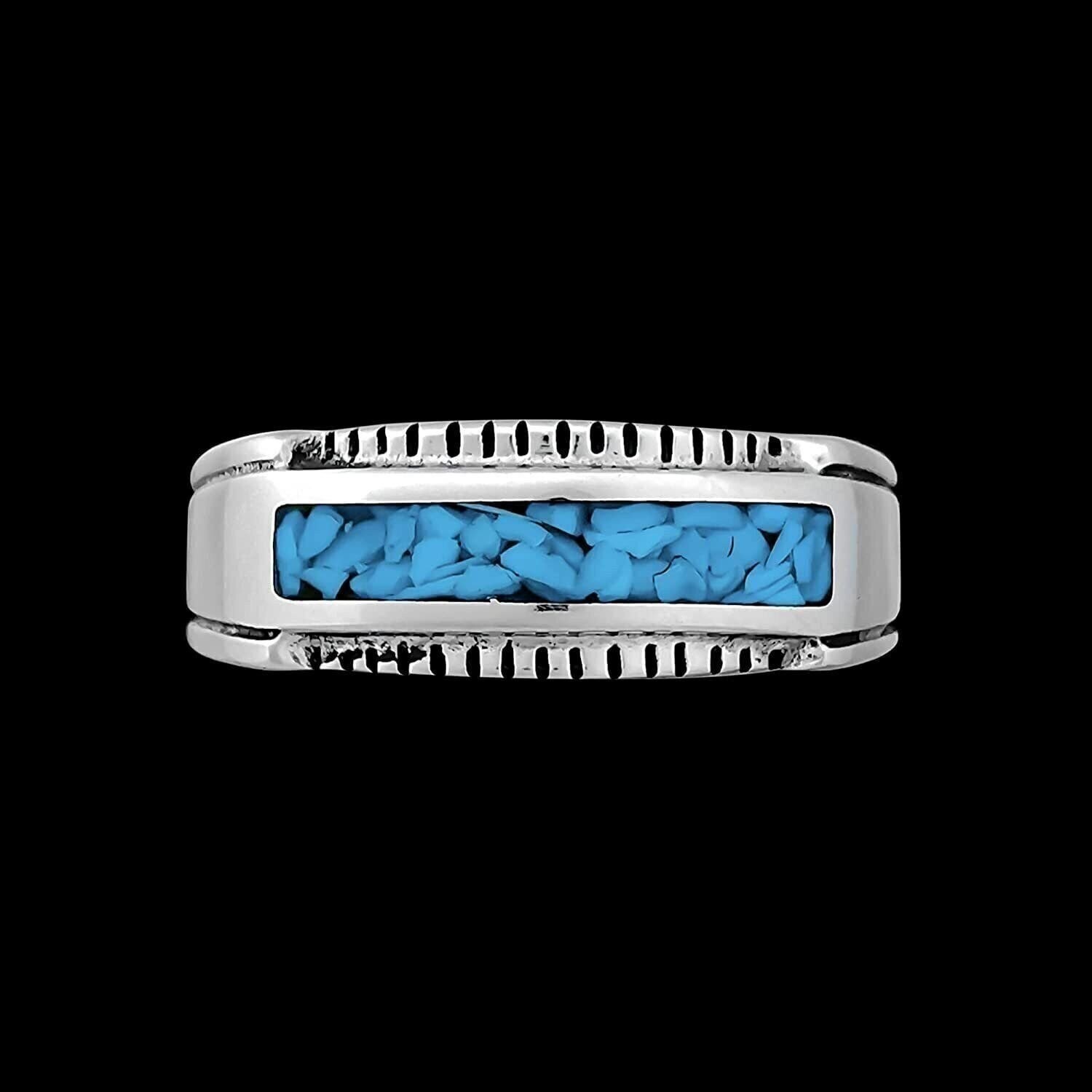 Size 9.5-925 Sterling Silver Rectangular Turquoise Ring, Sawtooth Accent...