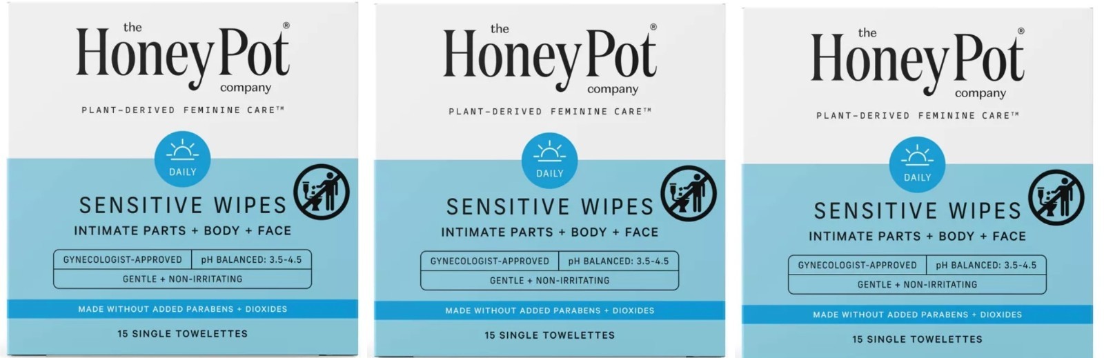 The Honey Pot Company Sensitive Feminine Wipes Body or Face Travel Size Lot of 3