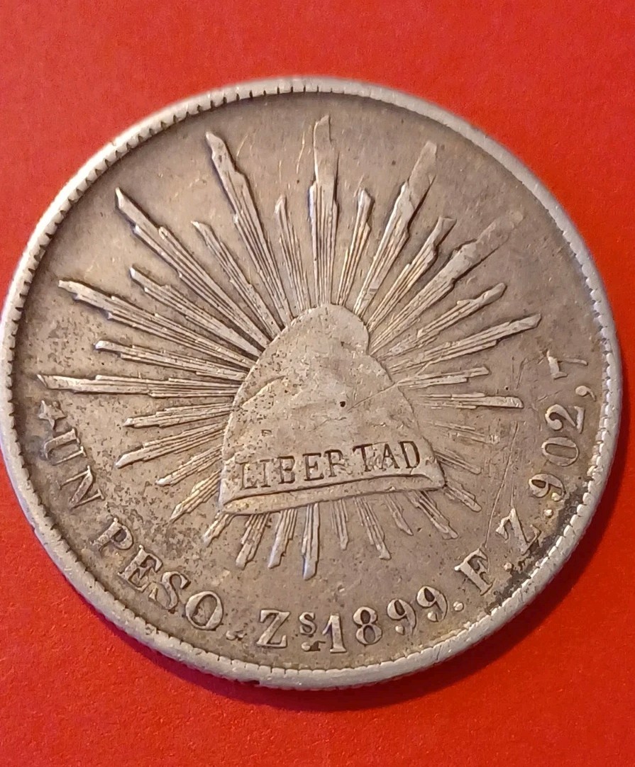 1899-Zs Un Peso Minted In Zacatecas, Mexico- Silver Libertad Cap & Rays  26.91 g
