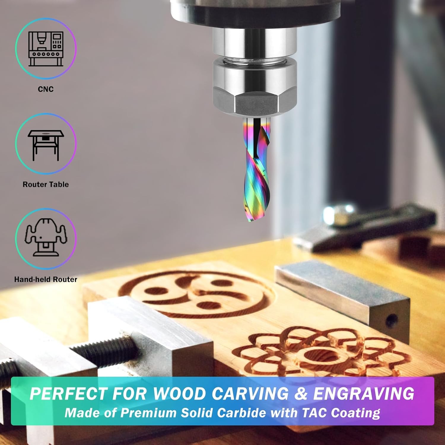 Downcut Spiral Router Bit 1/2 Inch Shank, 1/2 Cutting Diameter Solid Carbide CNC