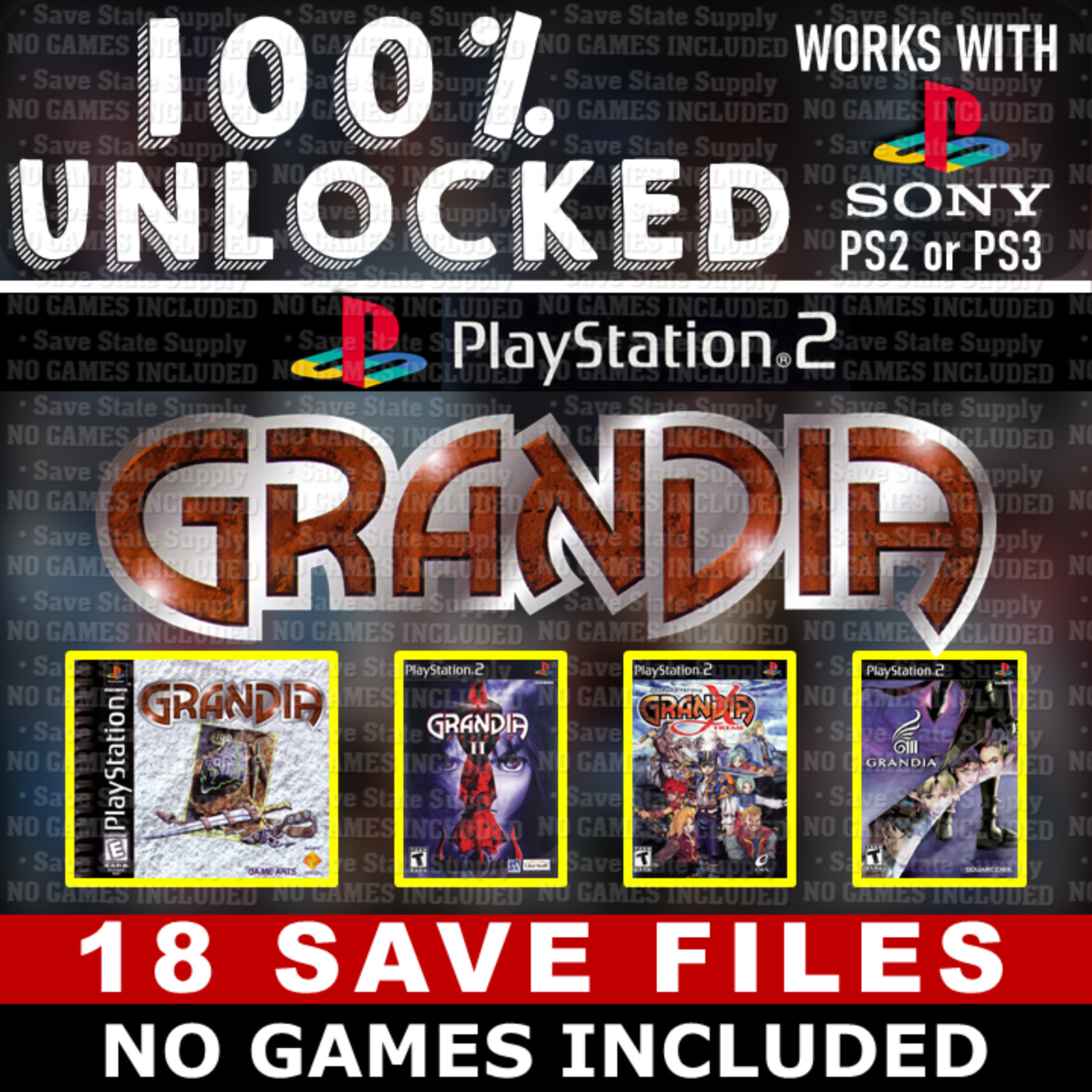Grandia Grandia II Grandia Xtreme Grandia III PS1 Playstation 2 Memory Card USB