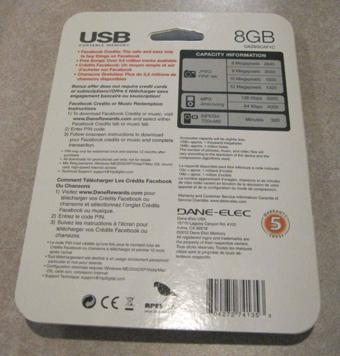 Dane-Elec Usb Drive 8 GB Portable Memory