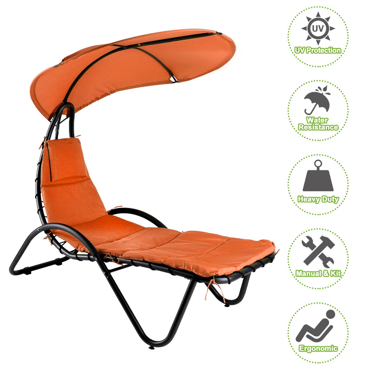 Hanging Chaise Lounge Chair Outdoor Hammock Lounger Patio Chair w/ Shade Canopy