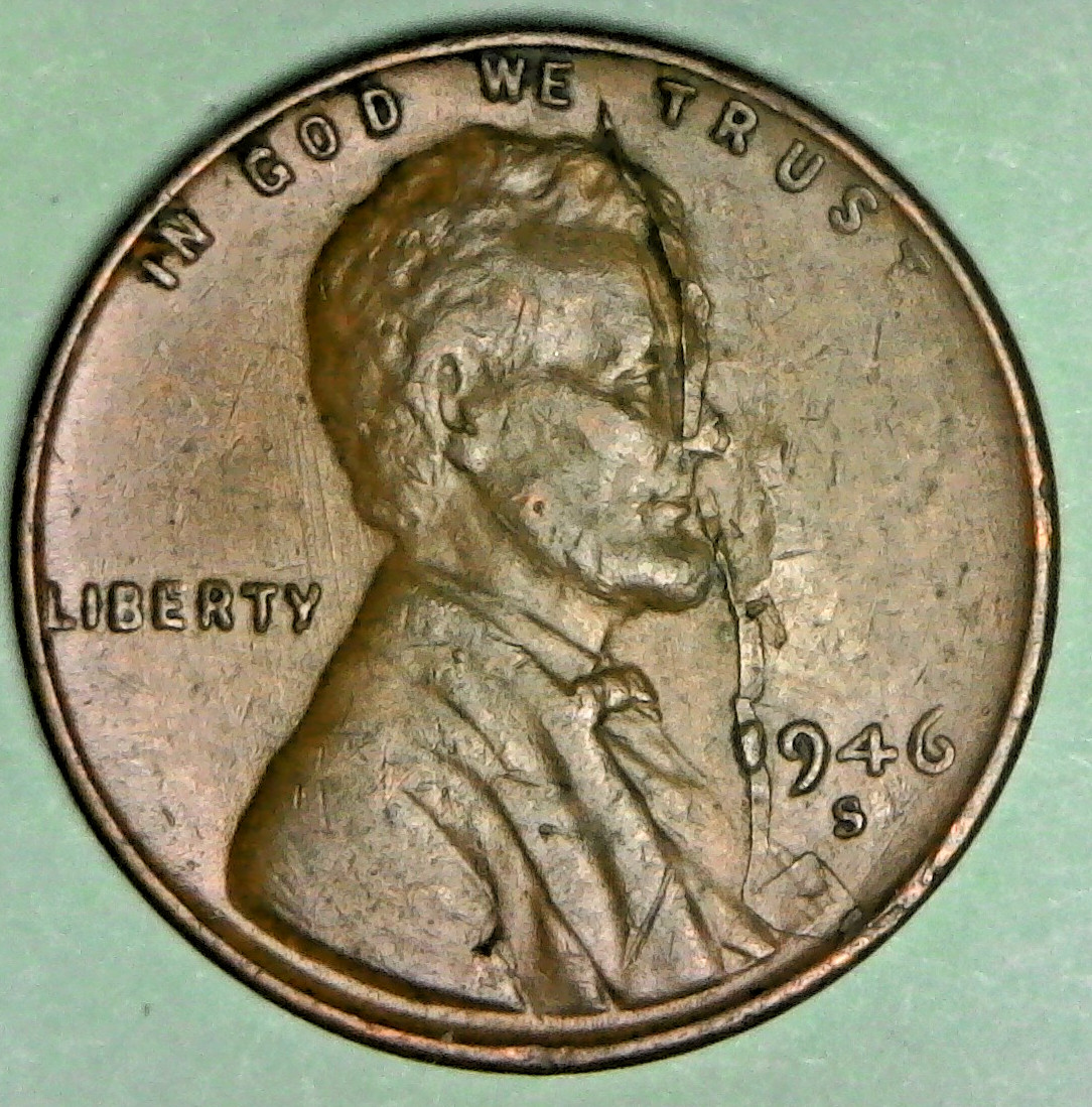 1946 S Lincoln Cent Peeling Planchet Lamination Error