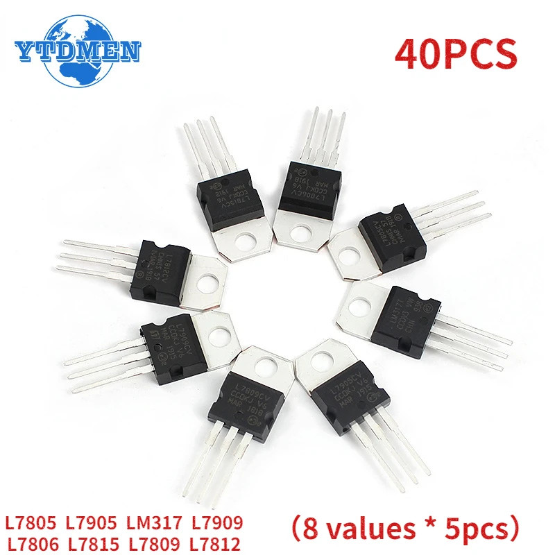 40PCS TO-220 Voltage Regulator Kit L7805 L7812 LM317T L7905 Mosfet Assortment