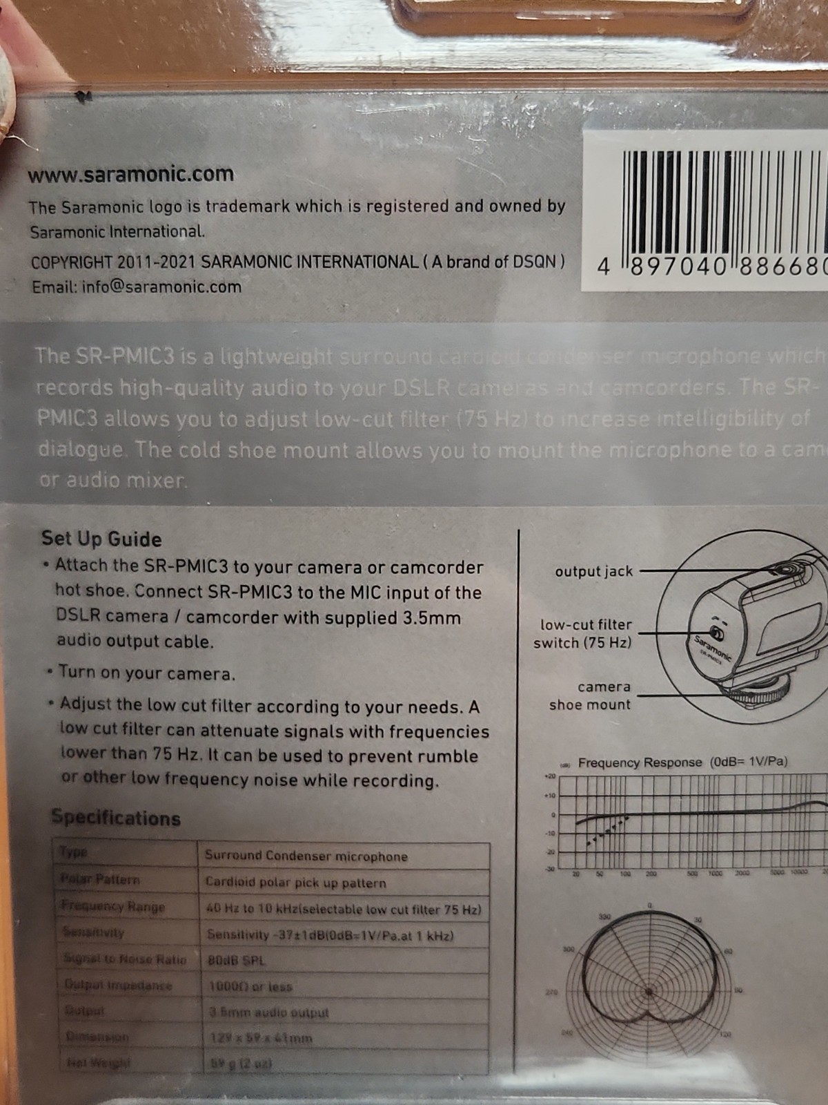Unidirectional Condenser Microphone | Saramonic SR-PMIC1 (NEW SEALED)