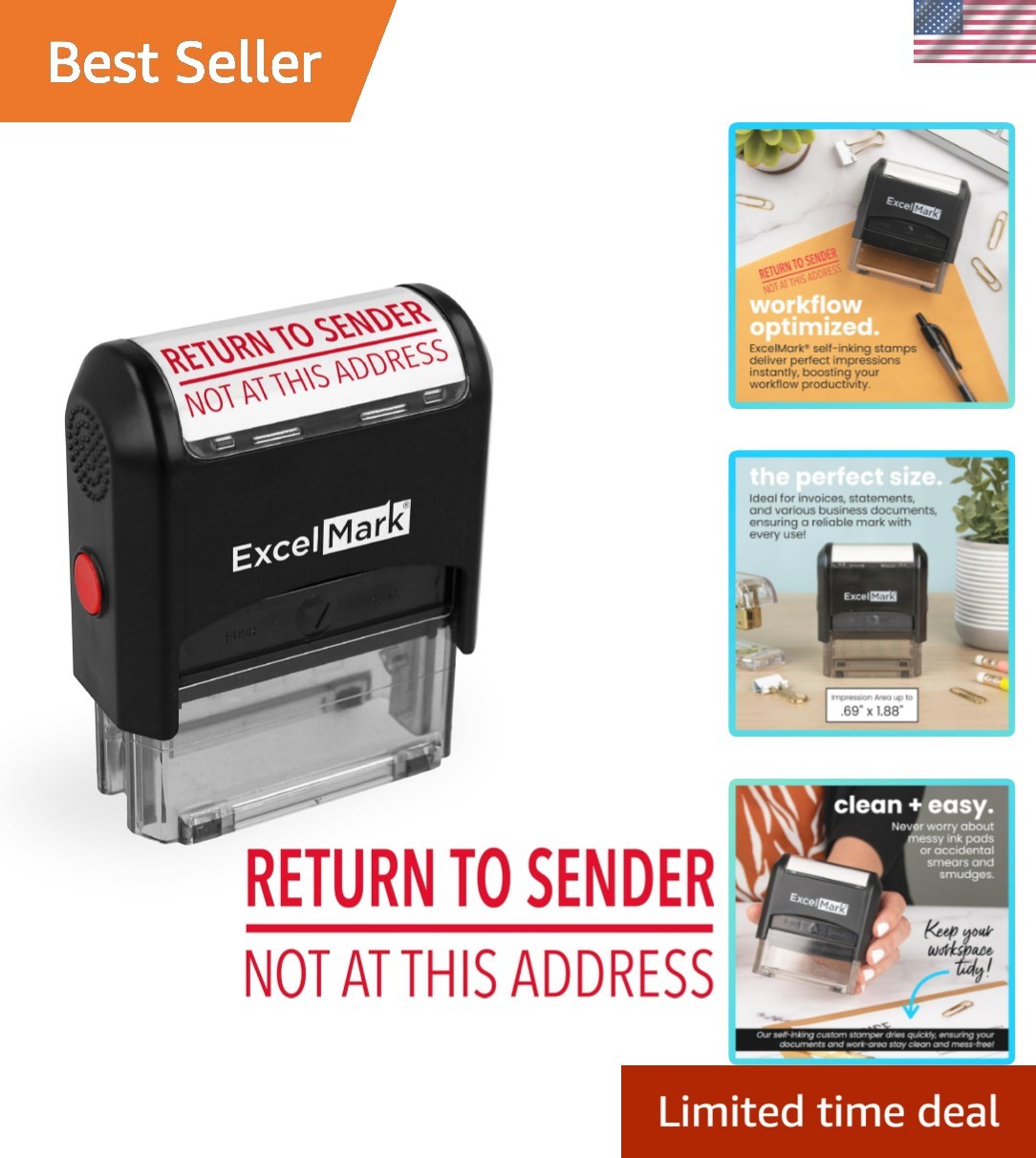 Self-Inking Rubber Stamp - Return to Sender Not at This Address - Red Ink Medium