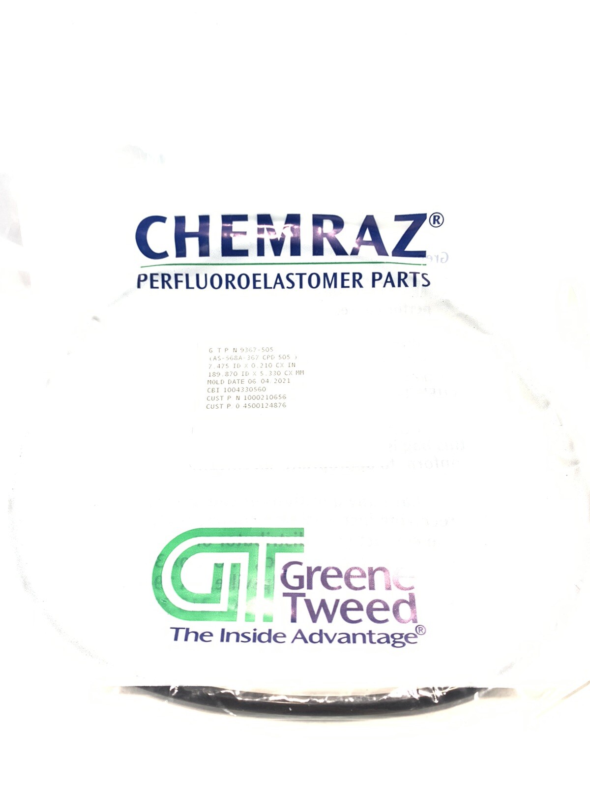 Chemraz Green Tweed 9367-505 7.475ID X 0.210CX IN 1000210656