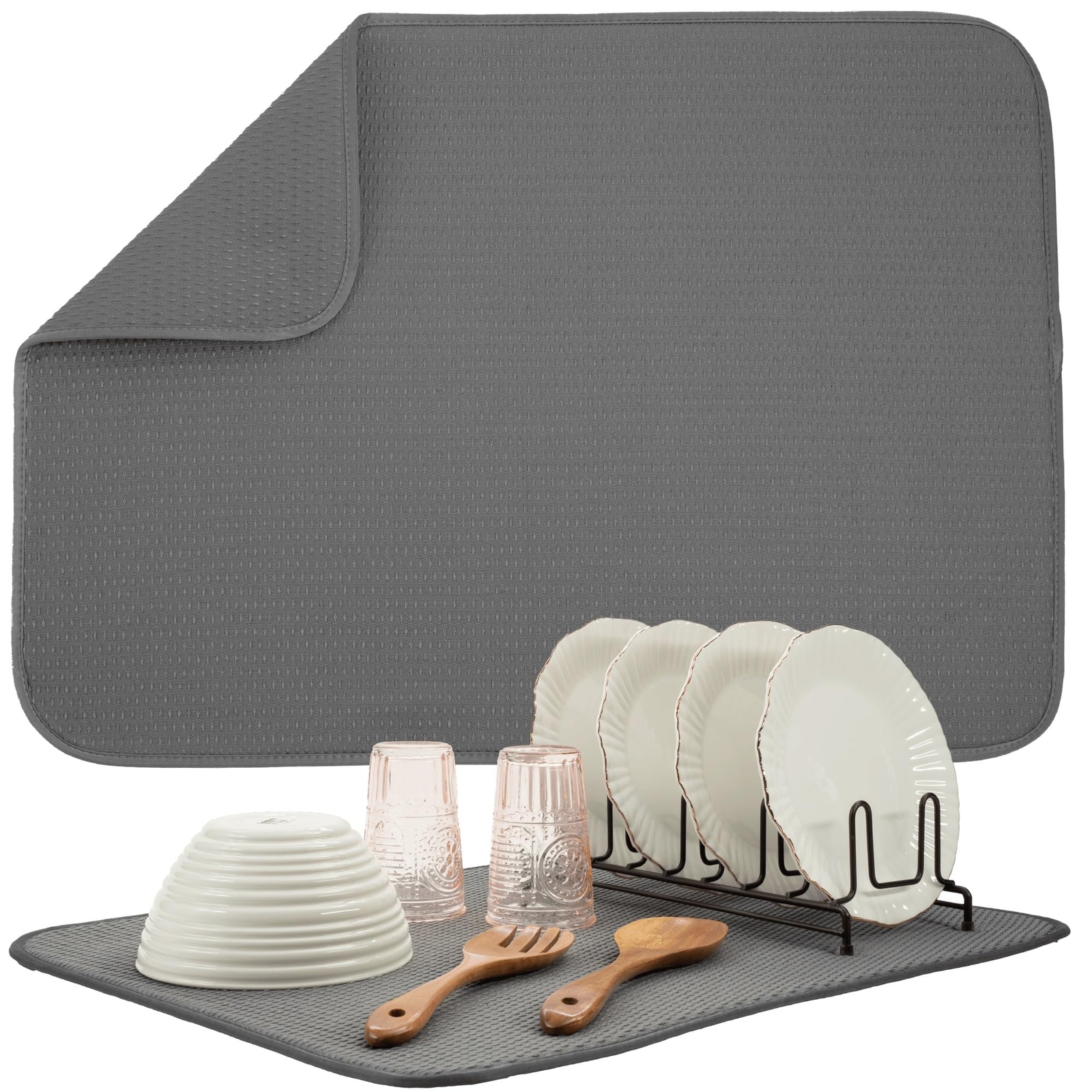 S&T INC. Dish Drying Mat XL Highly Absorbent Microfiber Kitchen Counter Mat D...