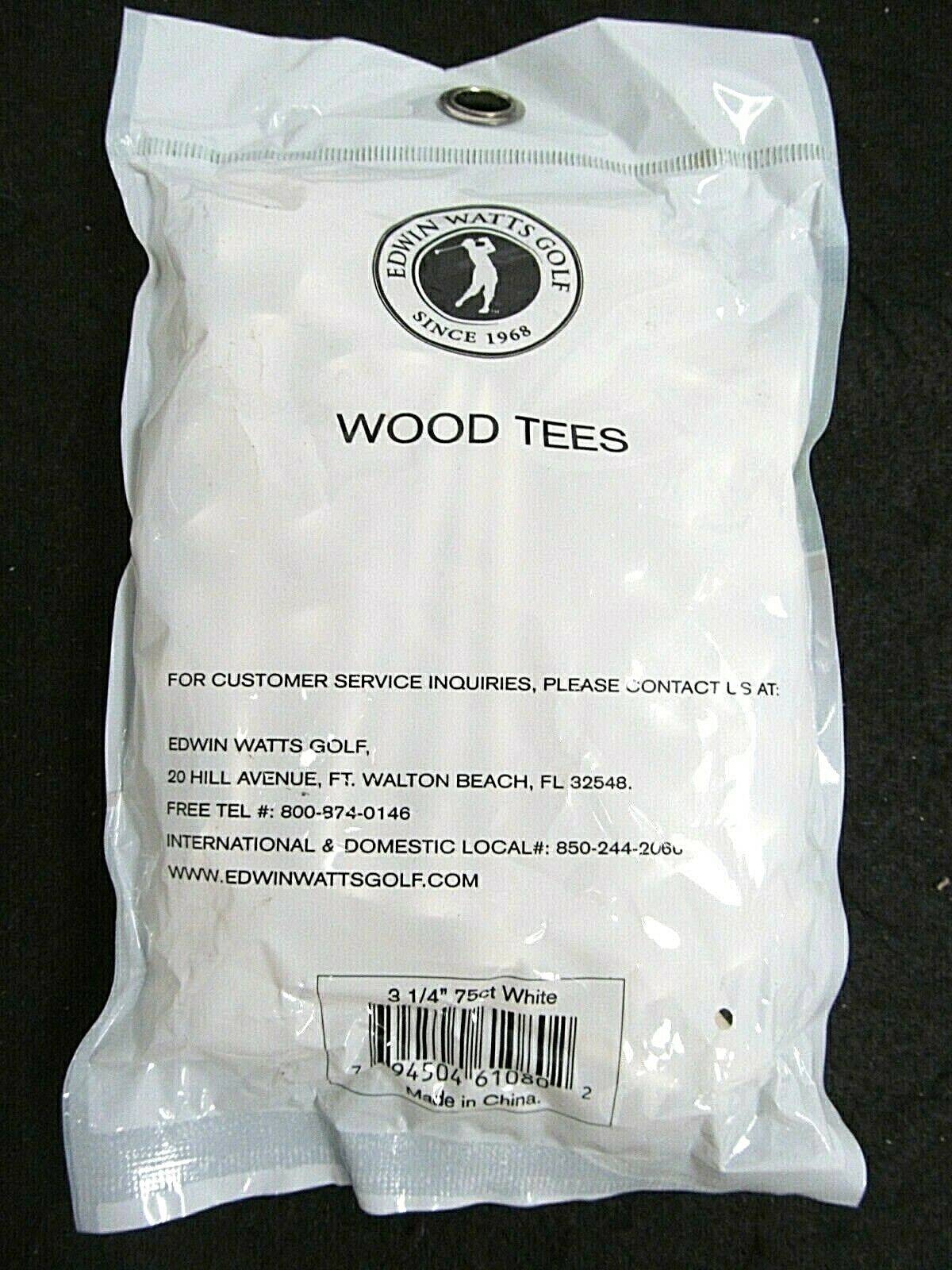 EDWIN WATTS GOLF ~ WHITE 3 1/4" Wood Tees 75 ct ~ NEW